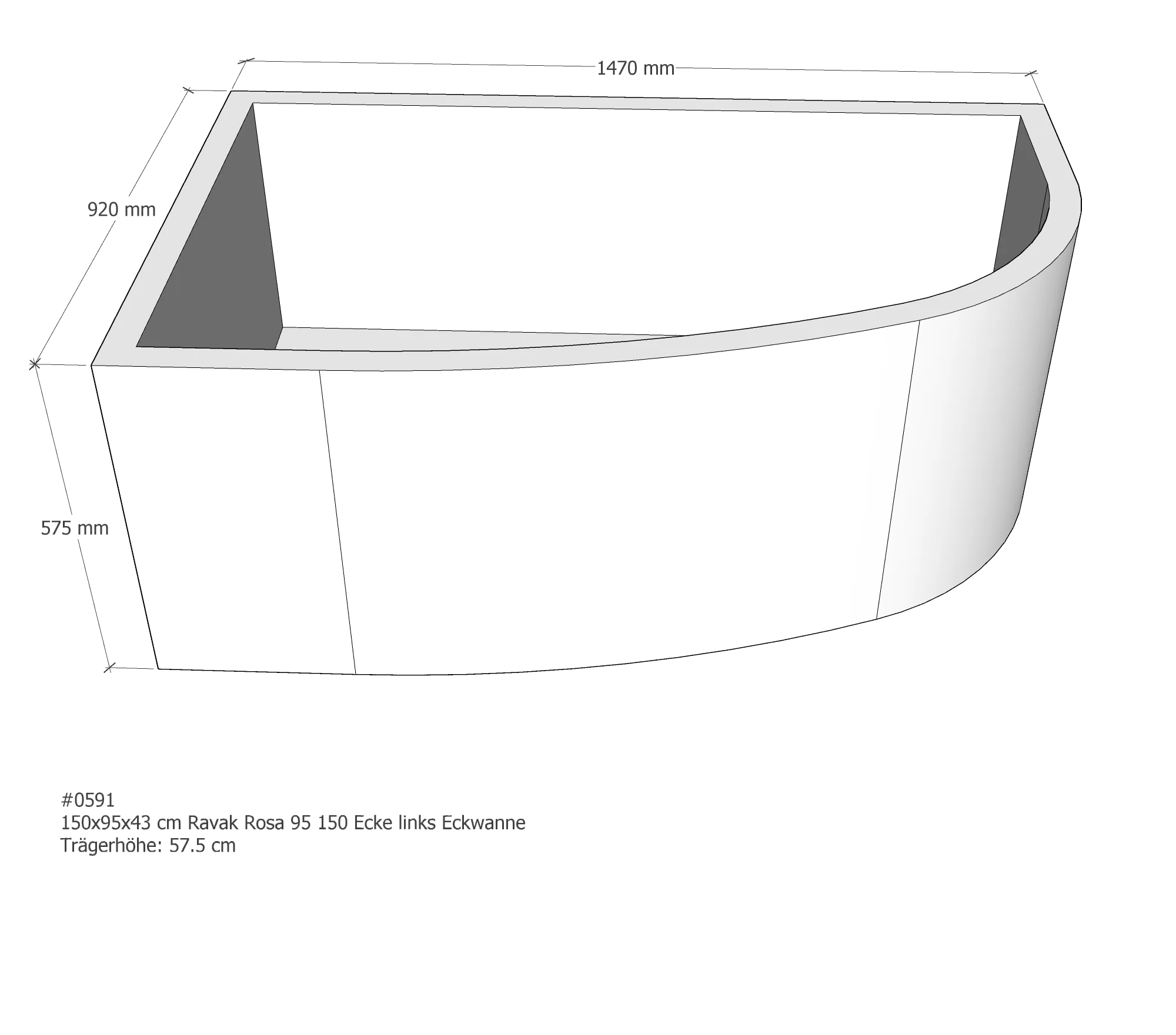 Badewannenträger passend für Ravak Rosa 95 150 links links 150 × 95 × 43 cm