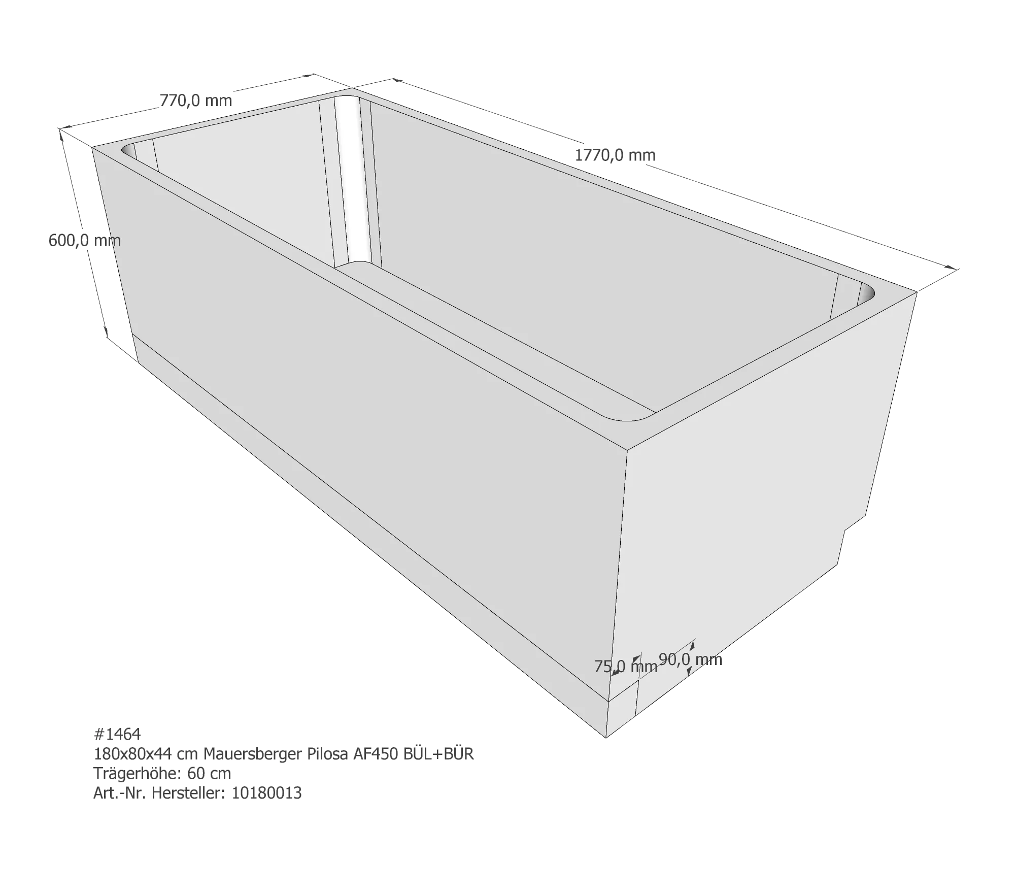Badewannenträger passend für Mauersberger Aphylla 180 × 80 × 44 cm