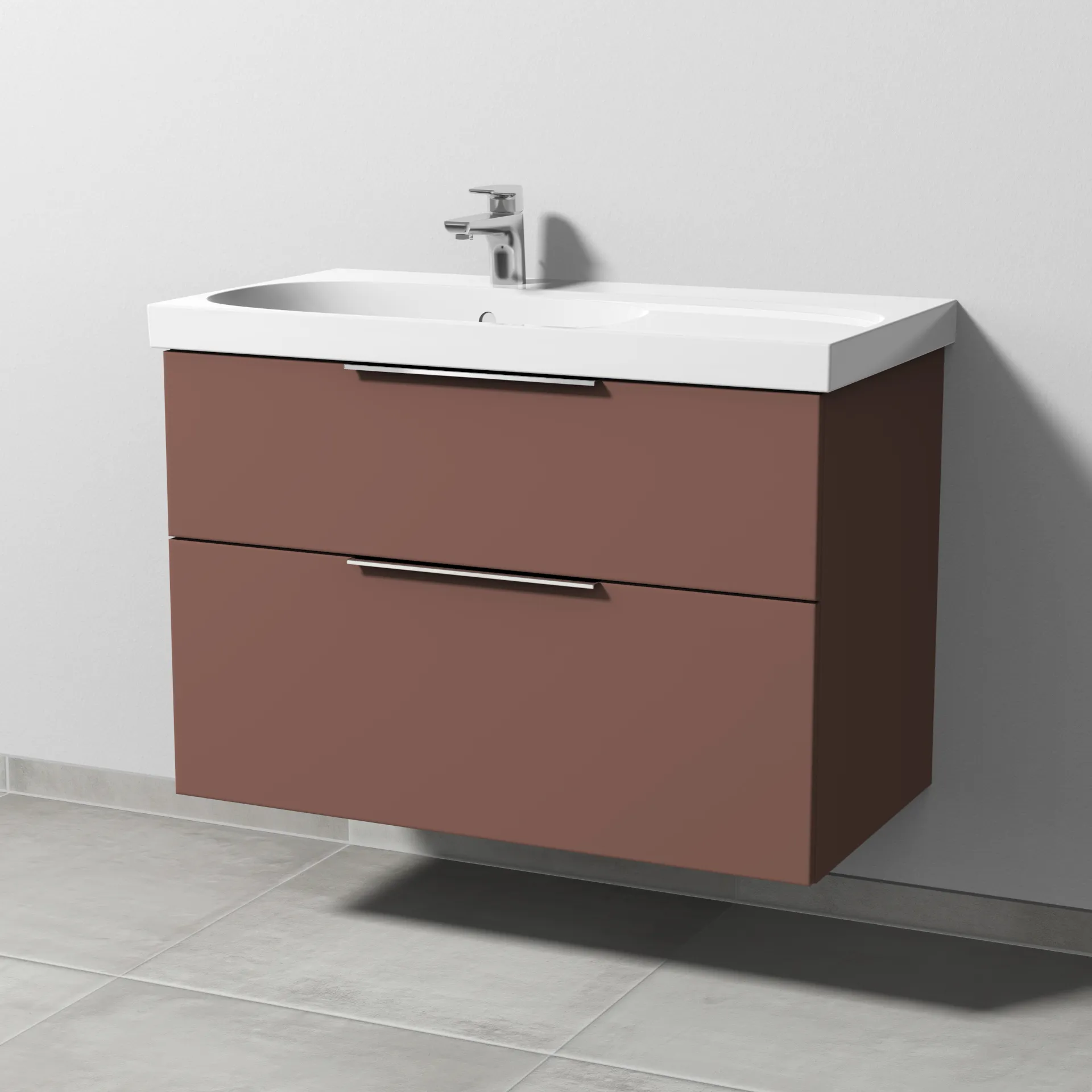 Sanipa Waschtischunterschrank „3way“ passend zu Keramik-Waschtische Acanto von Geberit 870 × 586 × 467 mm in Wine-Red, Anschlag links, mit