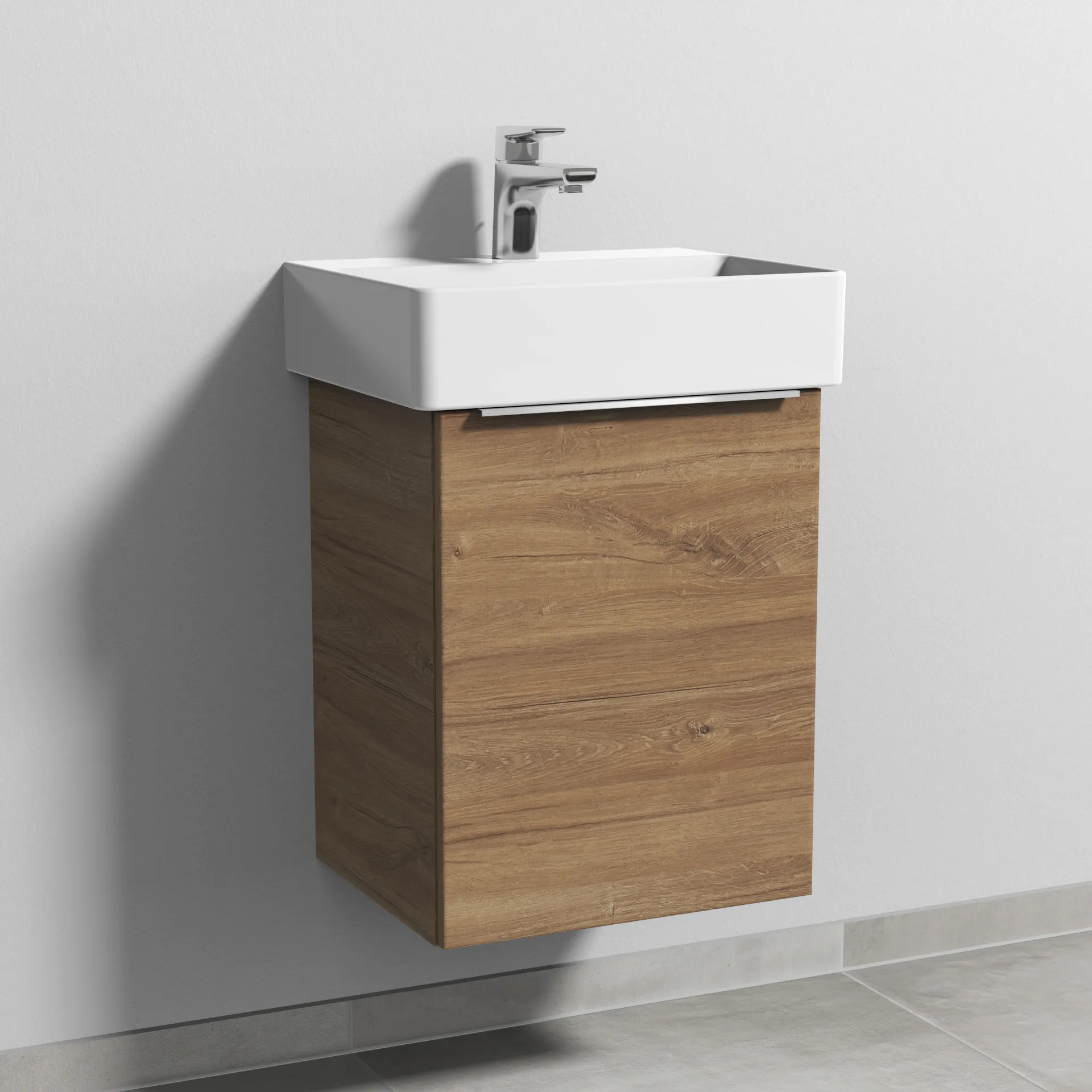 Sanipa Waschtischunterschrank „3way“ passend zu Keramik-Waschtische Dura Square von Duravit 400 × 517 × 337 mm in Eiche Kansas, Anschlag rechts
