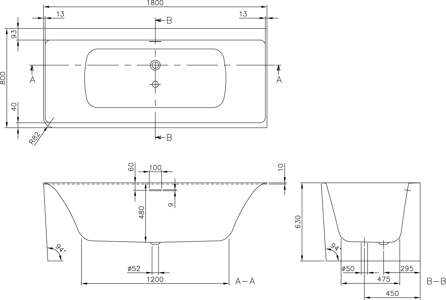 Villeroy & Boch Subway 3.0 Vorwand-Badewanne links, 1800x800mm, Weiß Alpin