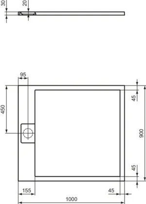 Ideal Standard Duschwanne „UltraFlatSi.life“ 90 × 100 cm in Carraraweiß