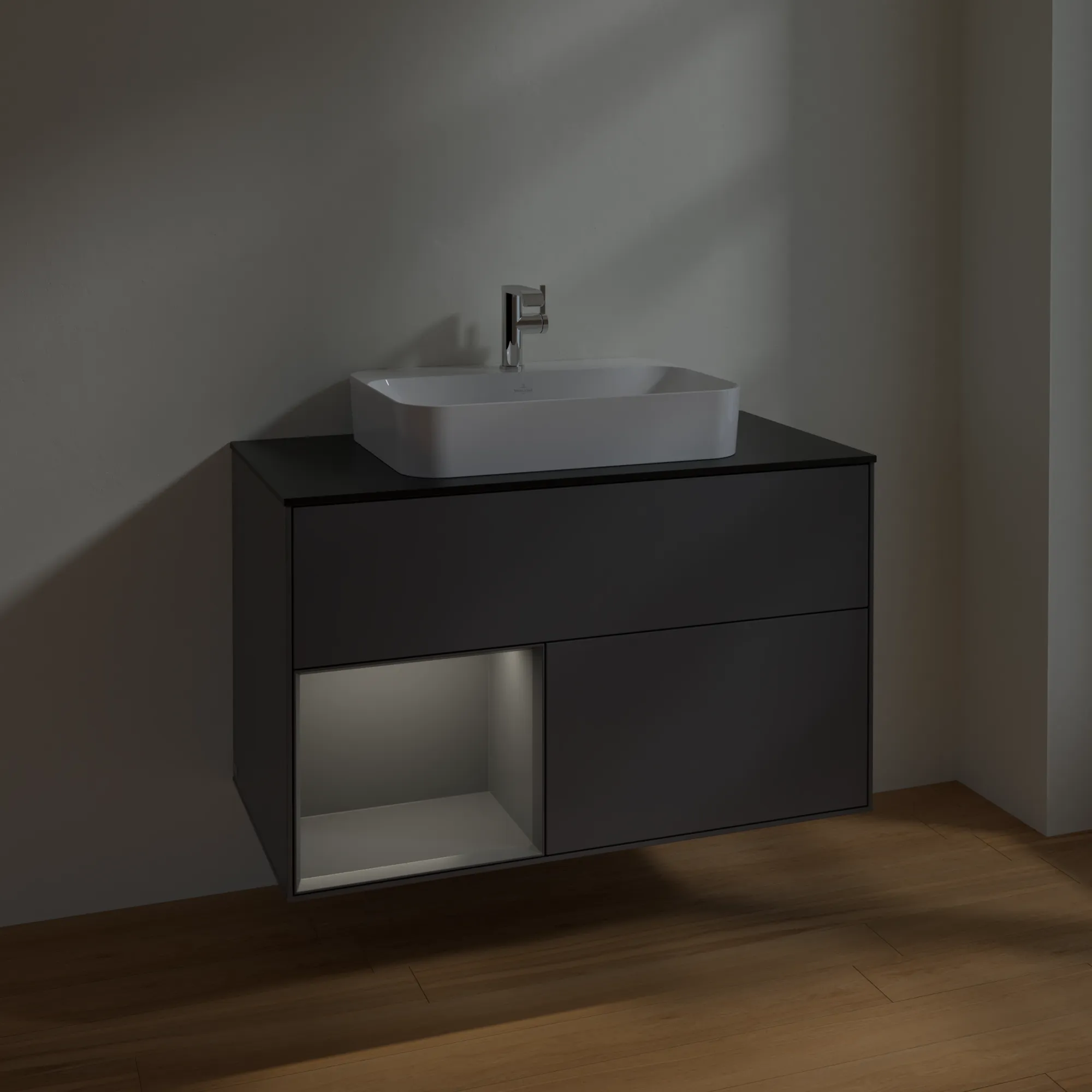 Villeroy & Boch Waschtischunterschrank „Finion“ für Schrankwaschtisch 100 × 60,3 × 50,1 cm 2 Schubladen, für Waschtischposition mittig, inkl. Beleuchtung mittig