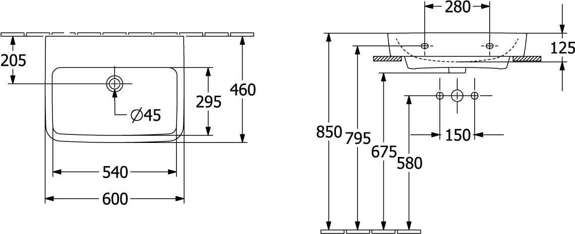 Villeroy & Boch Einbau-/Aufsatz Wandwaschtisch geschliffen „O.novo“ 600 × 460 × 175 mm, für Becken mittig, ohne Hahnlochbohrung in Weiß Alpin Villeroy & Boch Einbau-/Aufsatz Wandwaschtisch geschliffen „O.novo“ 600 × 460 × 175 mm, für Becken mittig, ohne Hahnlochbohrung in Weiß Alpin