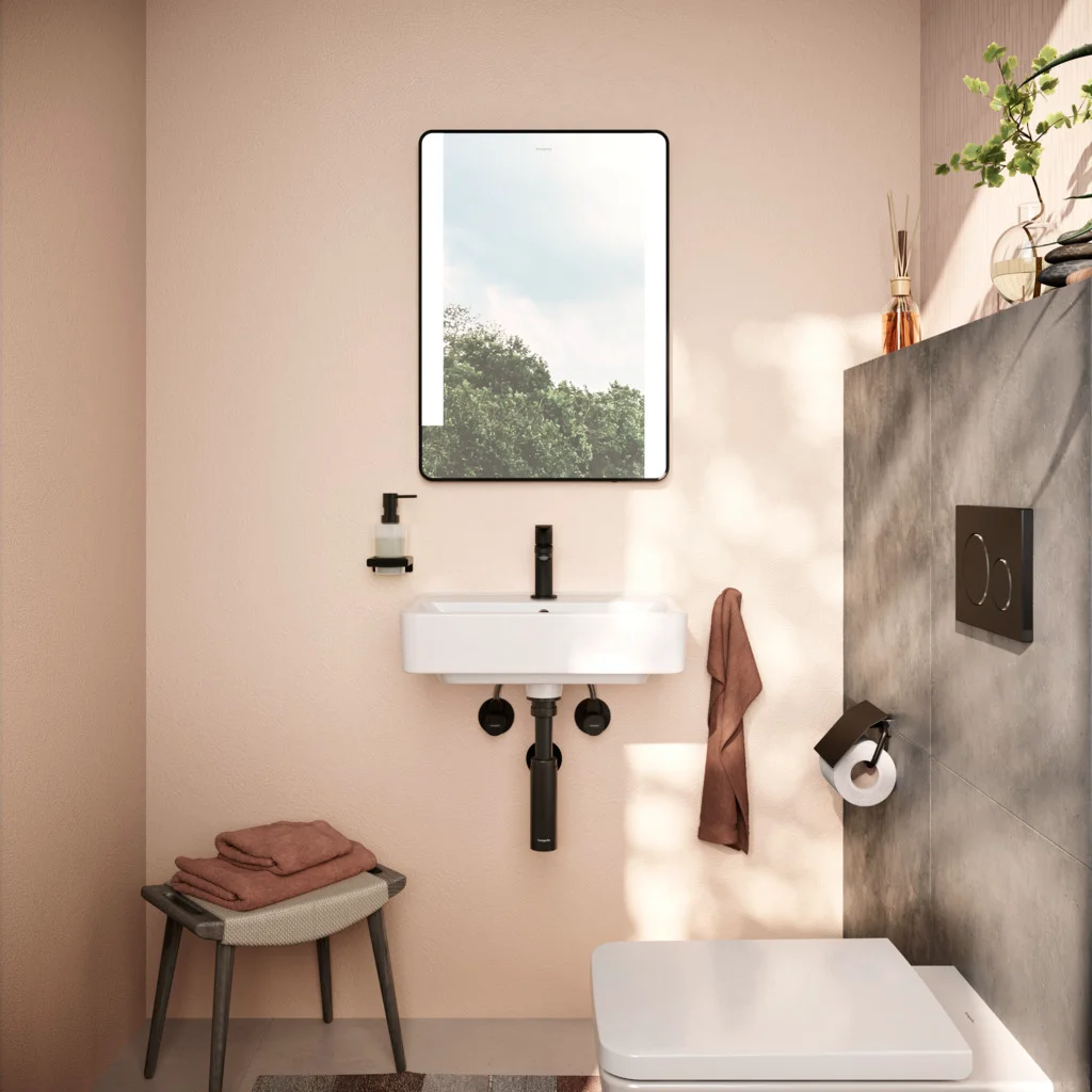 Hansgrohe Xarita Lite Q Spiegel mit seitlicher LED-Beleuchtung IR Sensor, Mattschwarz, 500x700x30 mm