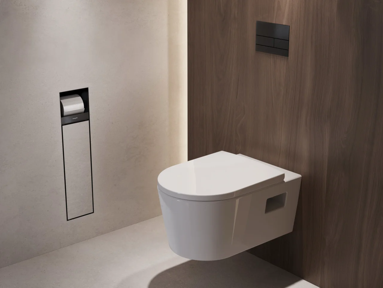 Hansgrohe XtraStoris Rock Einbau Toilettenbürstenhalter mit befliesbarer Tür, mattschwarz, 140 mm Einbautiefe