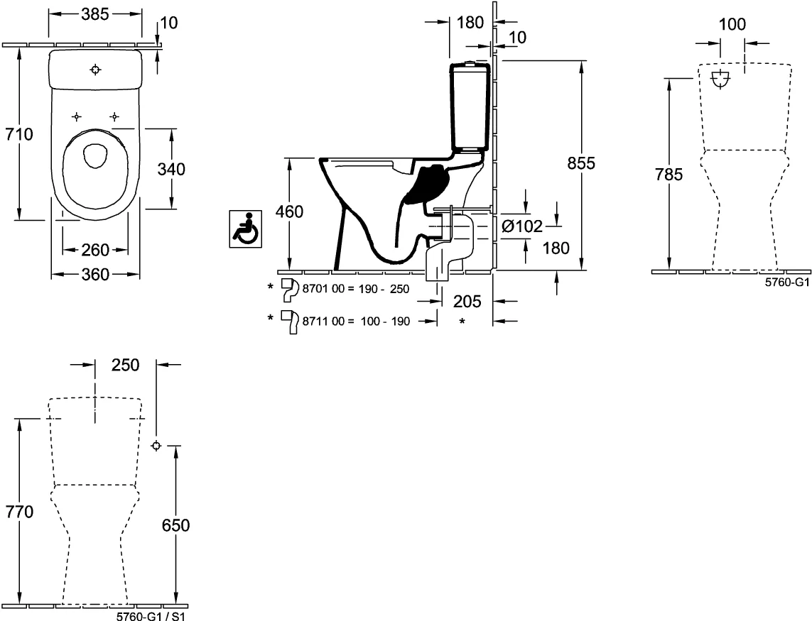 Villeroy & Boch ViCare Tiefspül-WC spülrandlos für Kombination 360x680x460mm Oval bodenstehend Abgang waagerecht Villeroy & Boch ViCare Tiefspül-WC spülrandlos für Kombination 360x680x460mm Oval bodenstehend Abgang waagerecht