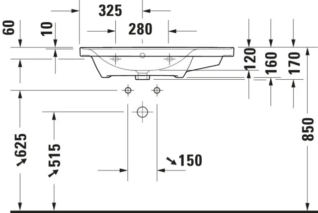 Wandwaschtisch „D-Neo“, mit Überlauf, Hahnlochposition mittig Wandwaschtisch „D-Neo“, mit Überlauf, Hahnlochposition mittig