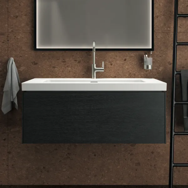 Ideal Standard Waschtischunterschrank „Conca“ 100 × 37 × 50,5 cm Eiche geflammt Furnier Ideal Standard Waschtischunterschrank „Conca“ 100 × 37 × 50,5 cm Eiche geflammt Furnier