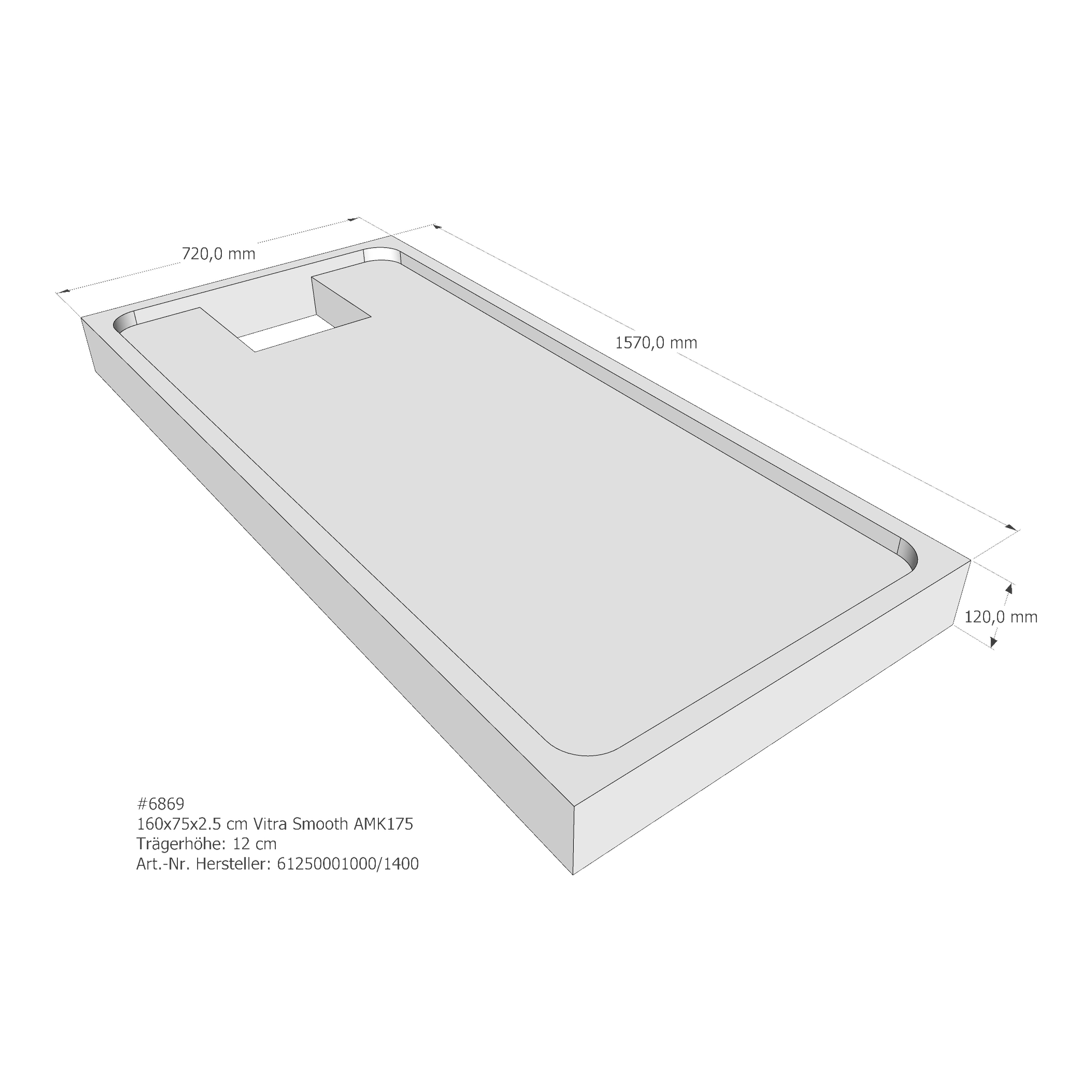 Duschwannenträger für VitrA Smooth 160 × 75 × 2,5 cm