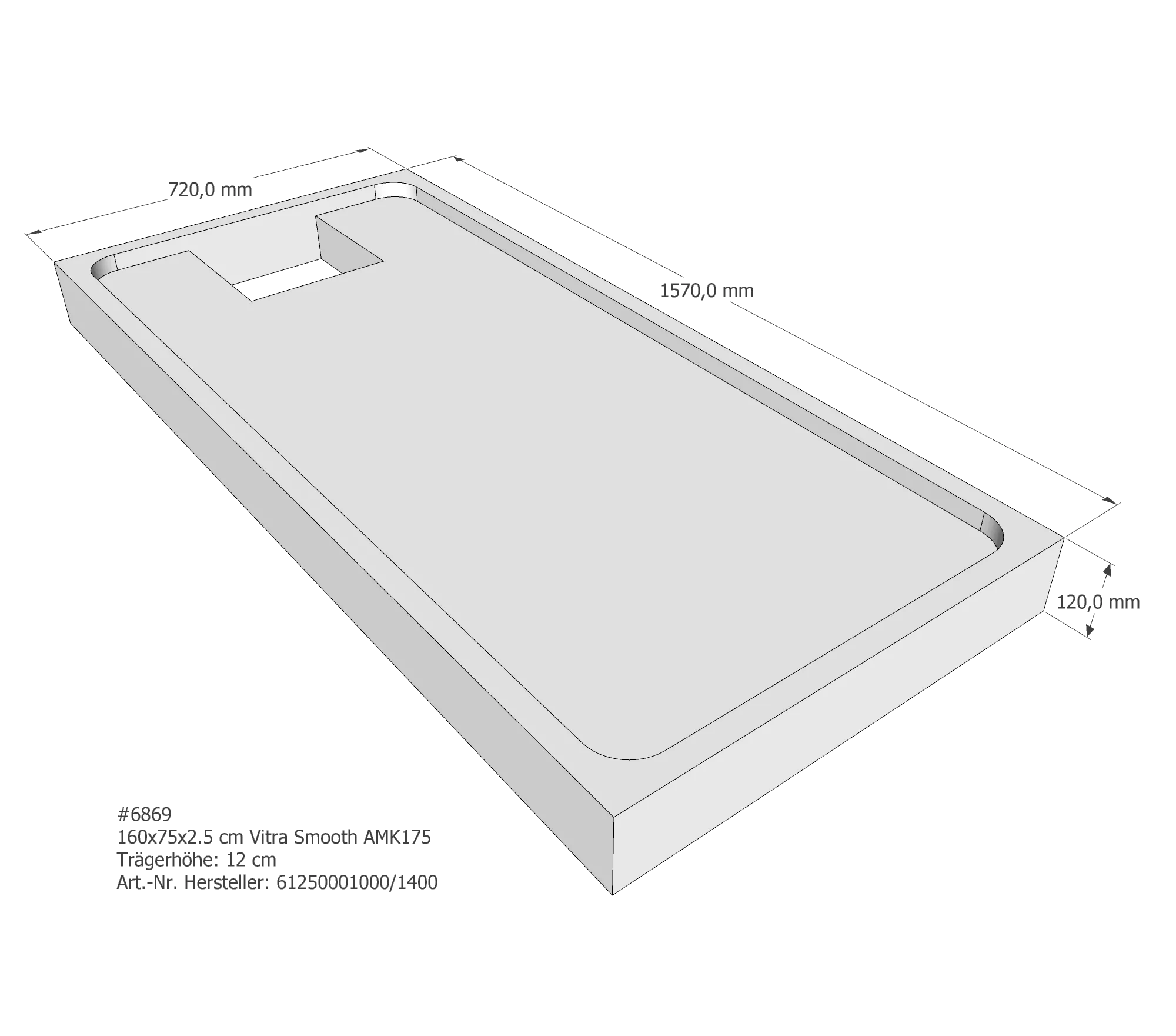 Duschwannenträger für VitrA Smooth 160 × 75 × 2,5 cm