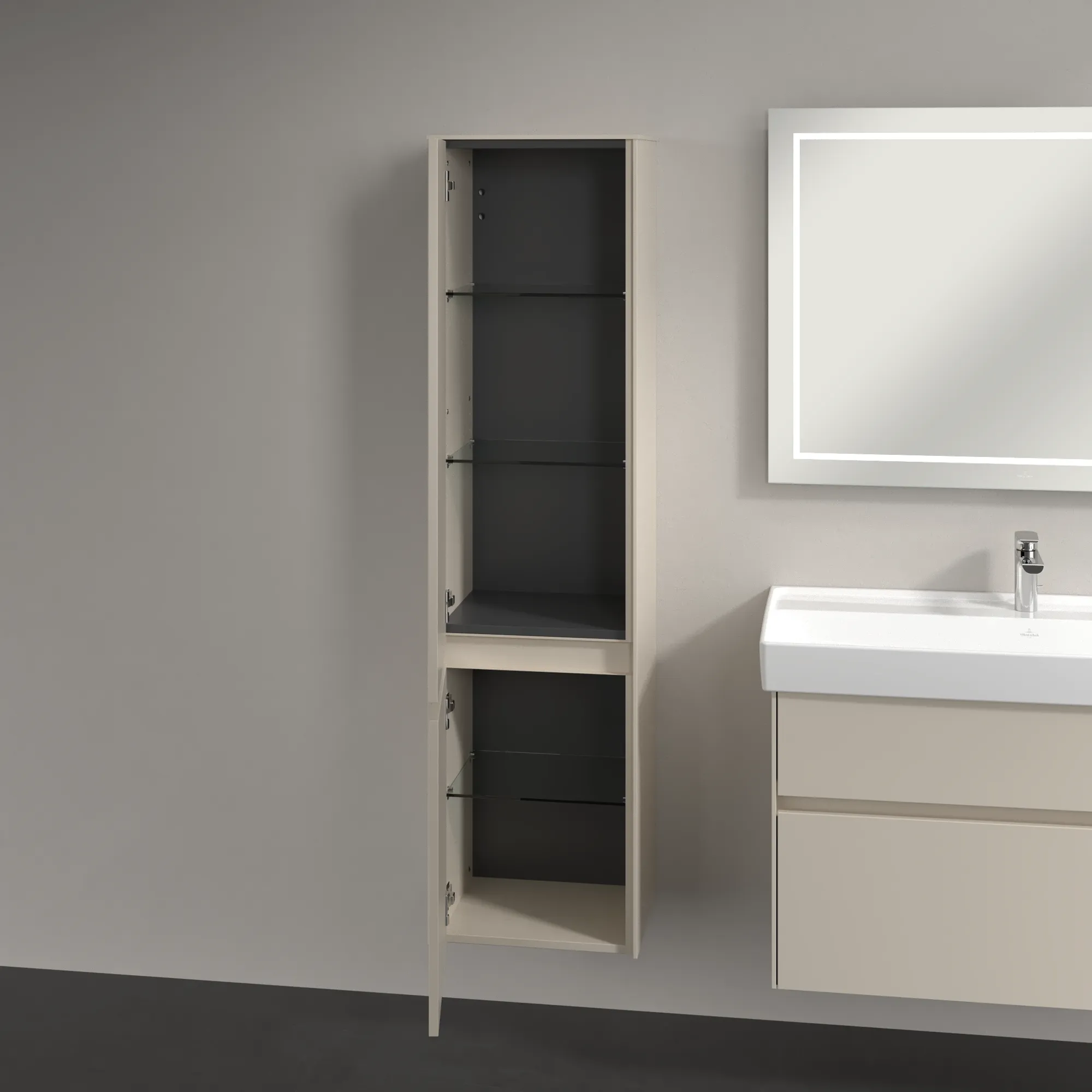 Villeroy & Boch Collaro Hochschrank C03300, 404x1538x349mm, 2 Türen, links Anschlag, Cashmere Grey