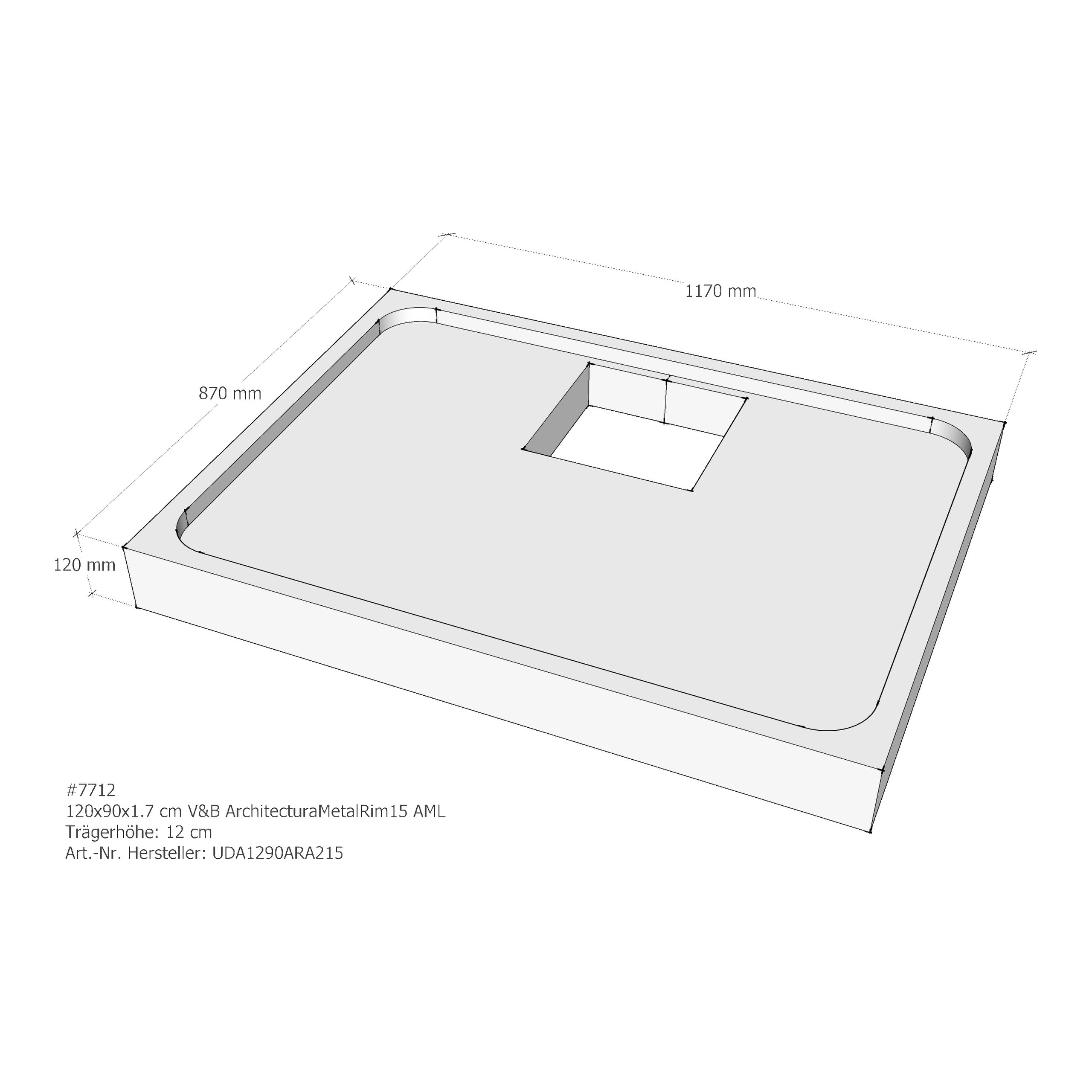 Villeroy & Boch Duschwanne inkl. Wannenträger und Ablaufgarnitur „Architectura MetalRim“ 120 × 90 cm