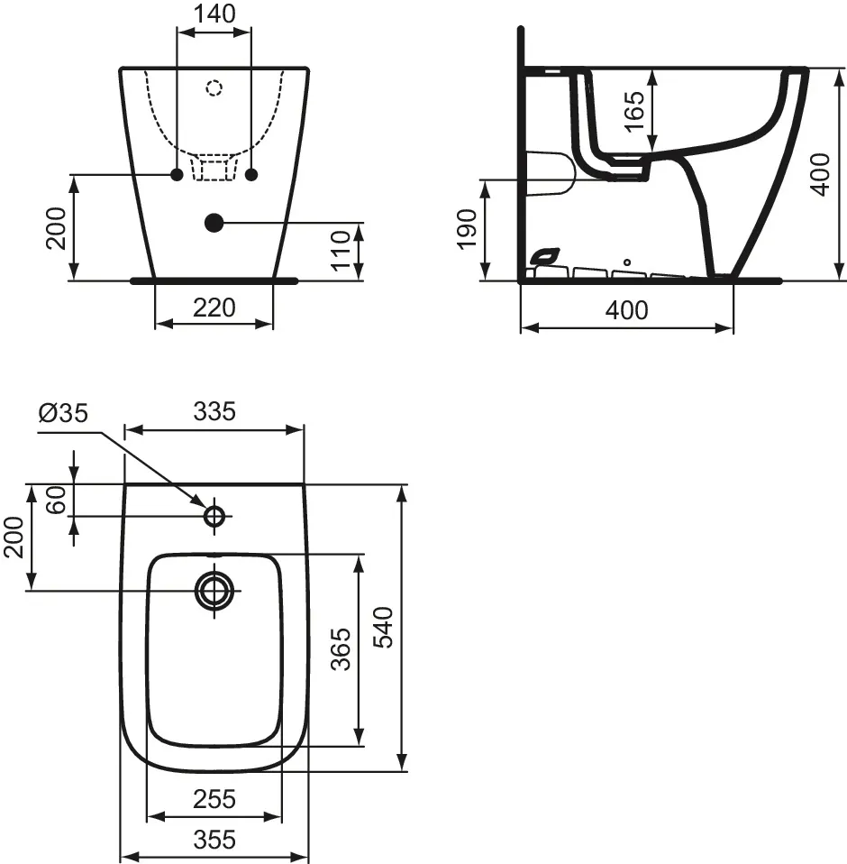 Ideal Standard Bidet „i.lifeB“, Befestigung sichtbar 35,5 × 54 × 40 cm