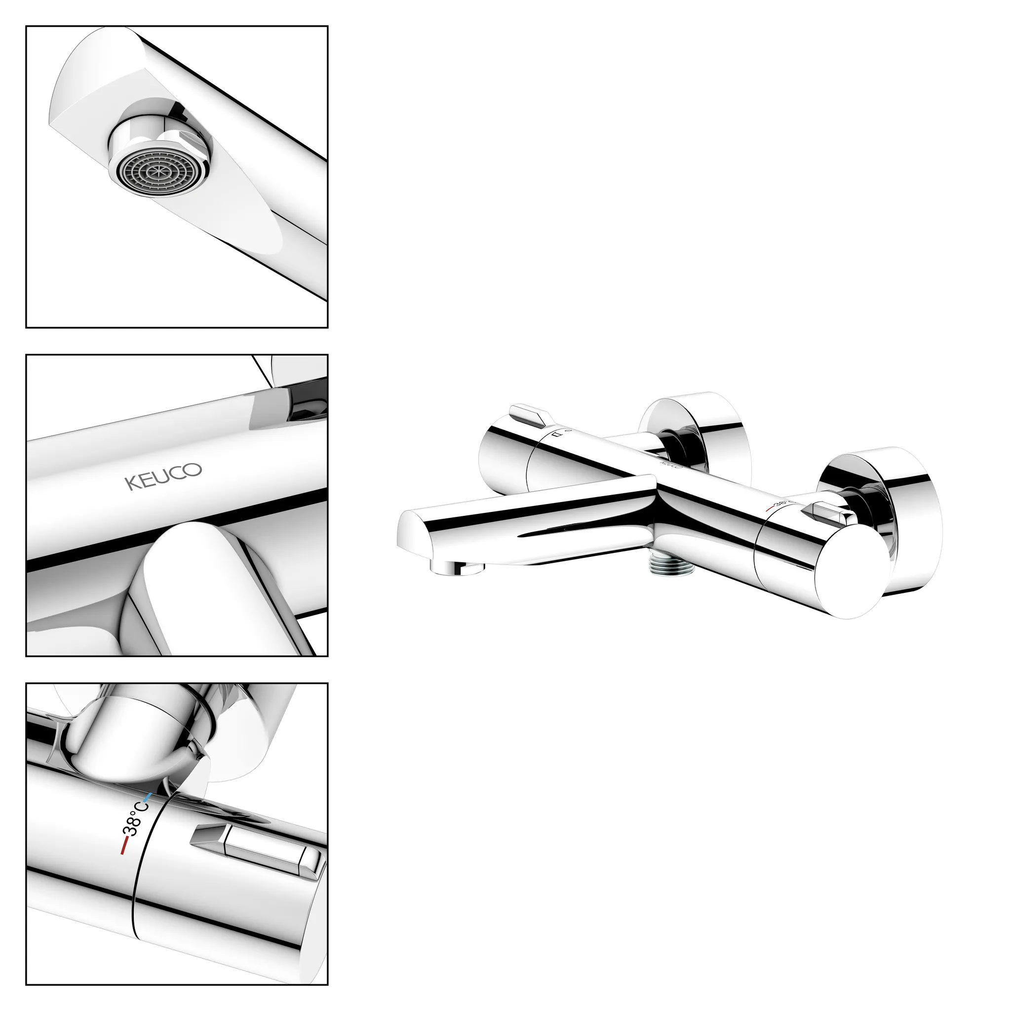 KEUCO PLAN BLUE Thermostat-Wannenarmatur Aufputz verchromt