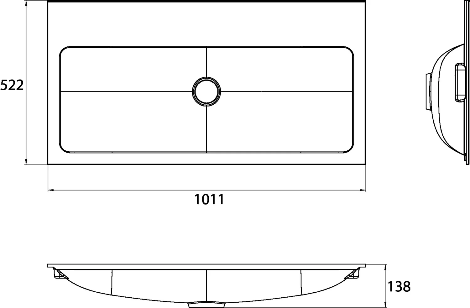 Waschbecken evo, 3x Bohrung, 1011 mm, weiss Waschbecken evo, 3x Bohrung, 1011 mm, weiss