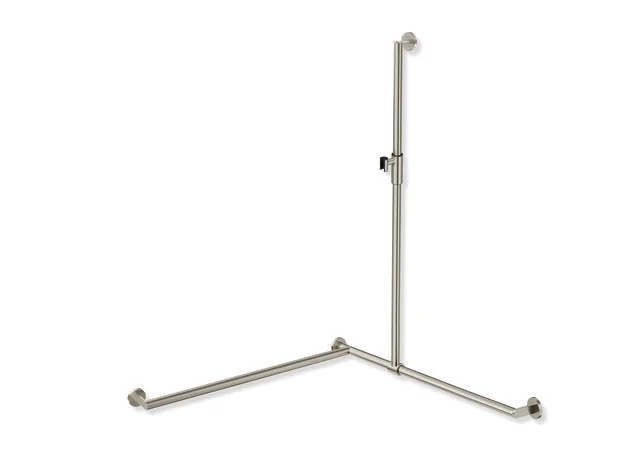 HEWI Duschhandlauf System 900 PG93, links, 1250mm senkrecht, 965mm waagerecht, Edelstahl PVD, magnetischer Brausehalter