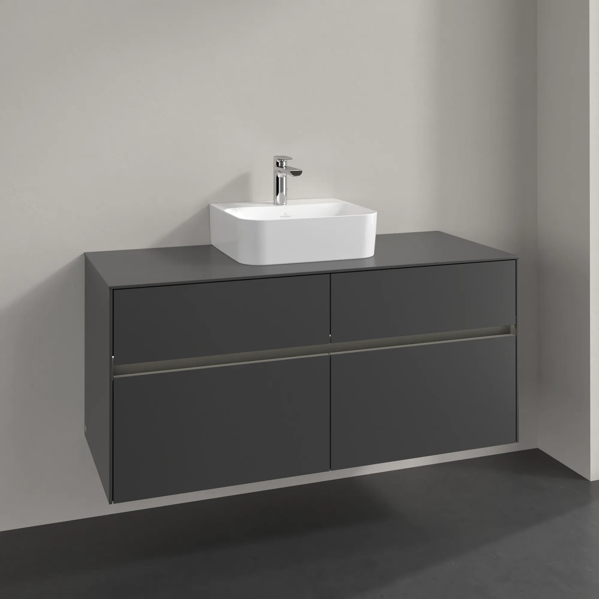 Villeroy & Boch Waschtischunterschrank „Collaro“ 1200 × 548 × 500 mm Graphite, mit Beleuchtung, für Becken mittig Villeroy & Boch Waschtischunterschrank „Collaro“ 1200 × 548 × 500 mm Graphite, mit Beleuchtung, für Becken mittig
