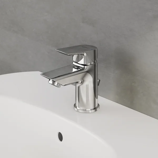 Waschtischarmatur Tesi, Piccolo, 5 l/min., mit Ablaufgarnitur, Ausladung 83mm, Chrom Waschtischarmatur Tesi, Piccolo, 5 l/min., mit Ablaufgarnitur, Ausladung 83mm, Chrom