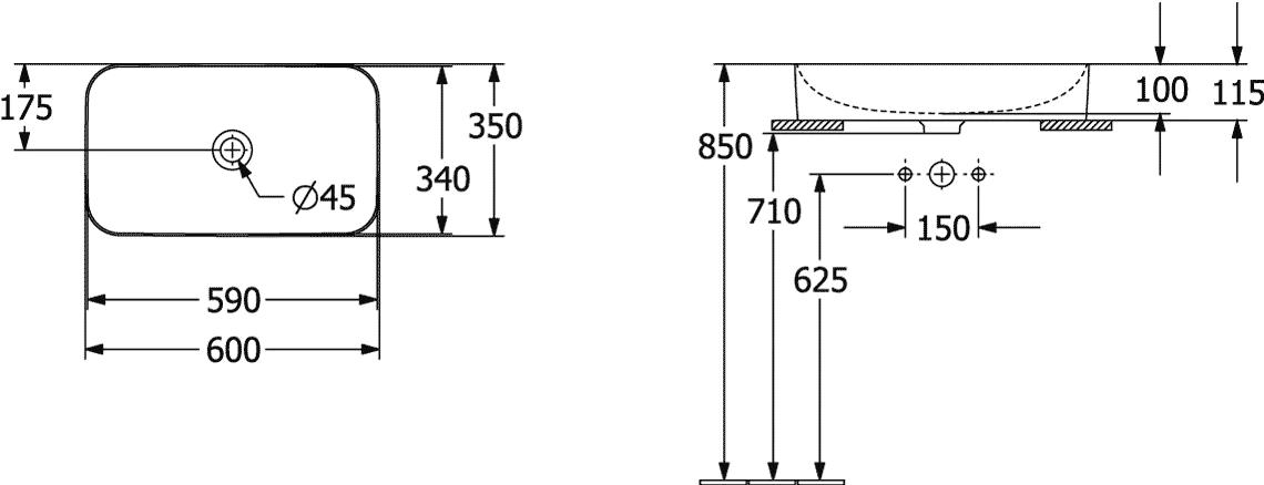 Villeroy & Boch Aufsatzwaschtisch aus TitanCeram „Finion“ 600 × 350 × 115 mm, ohne Hahnlochbohrung in Weiß Alpin, mit CeramicPlus Villeroy & Boch Aufsatzwaschtisch aus TitanCeram „Finion“ 600 × 350 × 115 mm, ohne Hahnlochbohrung in Weiß Alpin, mit CeramicPlus