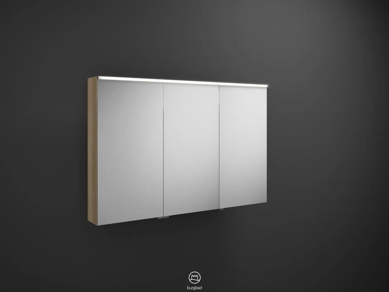 Spiegelschrank Eqio von burgbad - beidseitig verspiegelt, LED-Aufsatzleuchte 4250 K, 170 mm tief, 1200 mm breit, 800 mm hoch