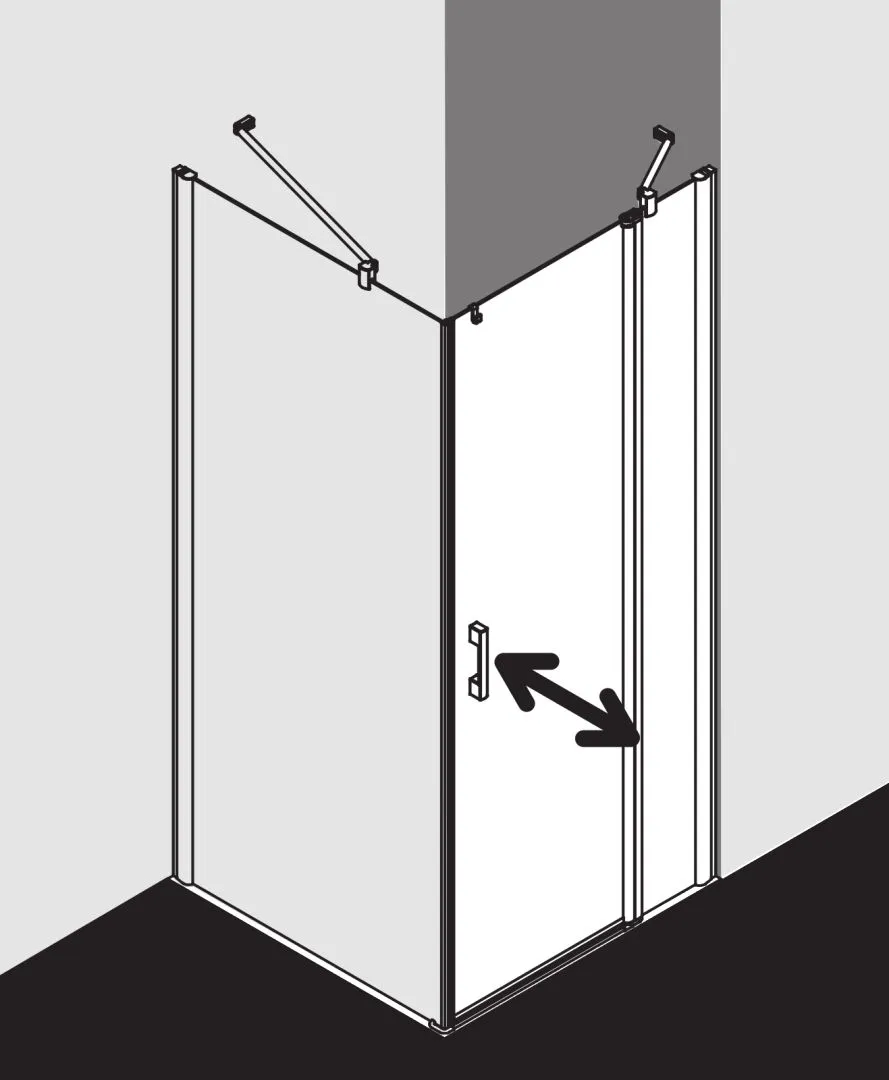Kermi Duschtür Pendeltür 1-flügelig mit Festfeld rechts für Ecke „PEGA“ Glas Klar, Profile Silber Hochglanz, BV: 765 - 790 mm GAK: 750 - 775 mm WE: 775 - 800 mm H: 1850 mm