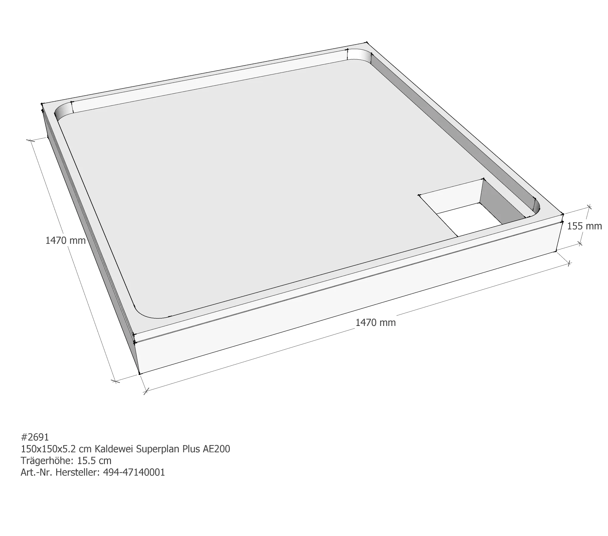 Duschwannenträger für Kaldewei Superplan Plus 150 × 150 × 5,2 cm Duschwannenträger für Kaldewei Superplan Plus 150 × 150 × 5,2 cm