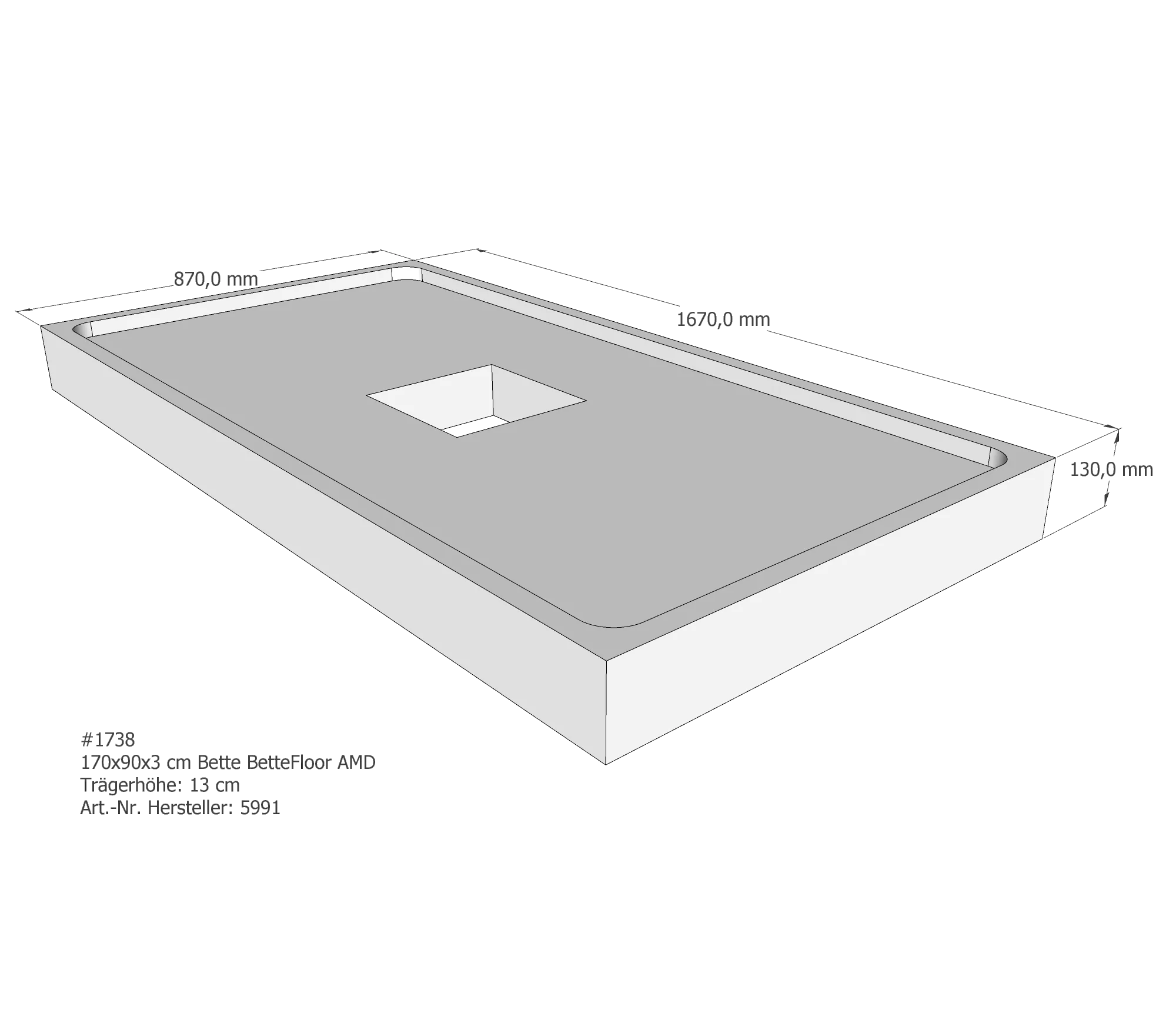 Duschwannenträger für Bette Floor 170 × 90 × 3 cm