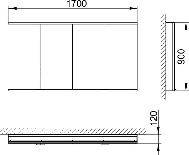 KEUCO Wandvorbau Spiegelschrank 4-türig „Royal Modular 2.0“ in Silber (eloxiert), Aufputz, ohne Beleuchtung 1700 × 900 × 120 mm