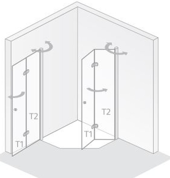 HSK teilgerahmte Fünfeckdusche Drehfalttür pendelbar mit Drehfalttür „Exklusiv“ Glas Mattglas, Profile Alu Silber-matt, Scharniere Premium Classic, B: 900 mm H: 2000 mm HSK teilgerahmte Fünfeckdusche Drehfalttür pendelbar mit Drehfalttür „Exklusiv“ Glas Mattglas, Profile Alu Silber-matt, Scharniere Premium Classic, B: 900 mm H: 2000 mm
