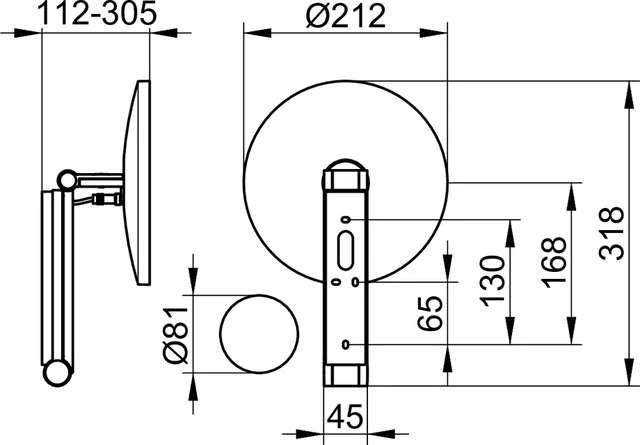 Kosmetikspiegel 17612039006 Kosmetikspiegel iLook_move Wandmodell, rund/beleuchtet 2 Lichtfarben, ohne Kabel, DALI Bronze gebürstet