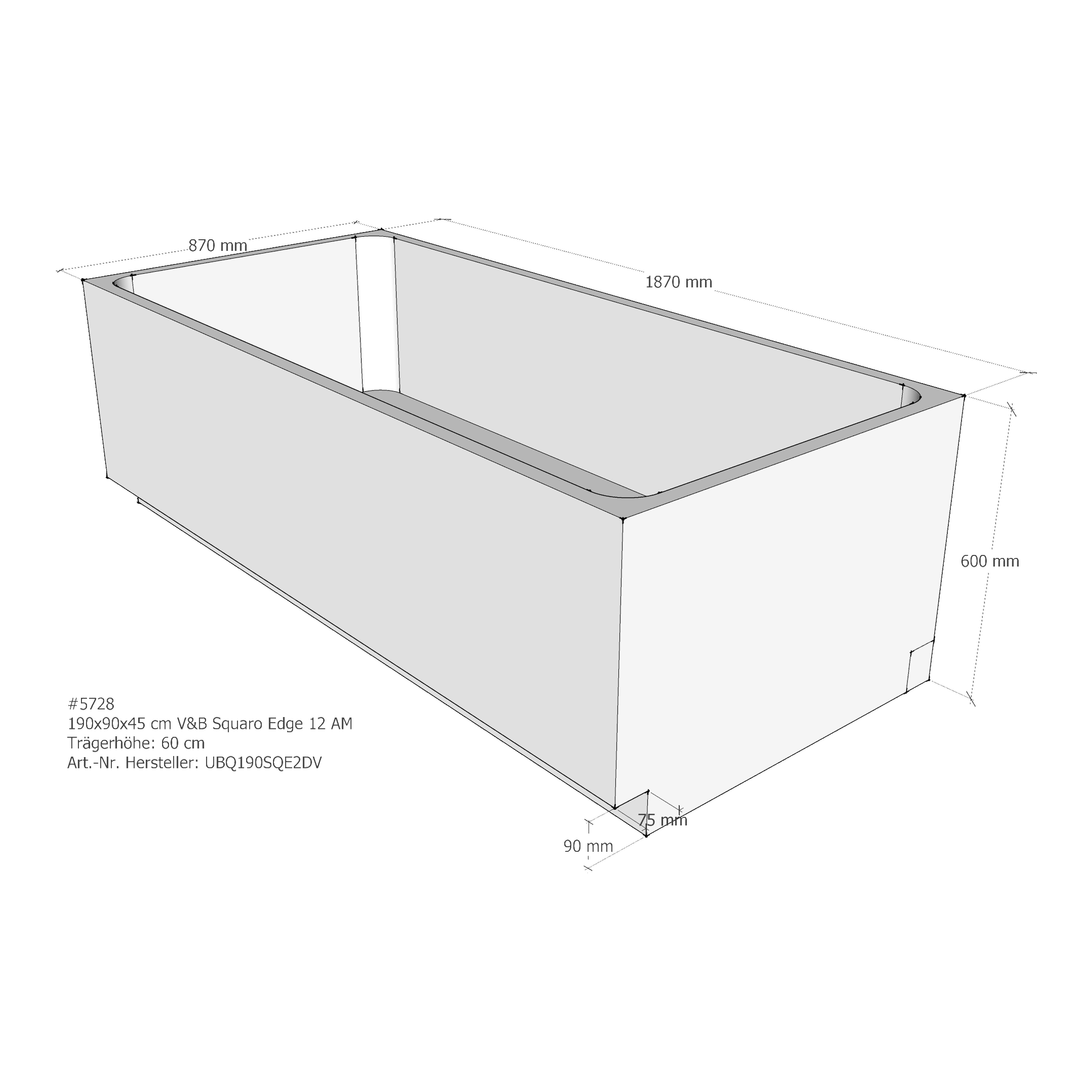 Badewannenträger für Villeroy & Boch Squaro Edge 12 190 × 90 × 45 cm Breite: 90 cm / Länge: 190 cm Badewannenträger für Villeroy & Boch Squaro Edge 12 190 × 90 × 45 cm Breite: 90 cm / Länge: 190 cm