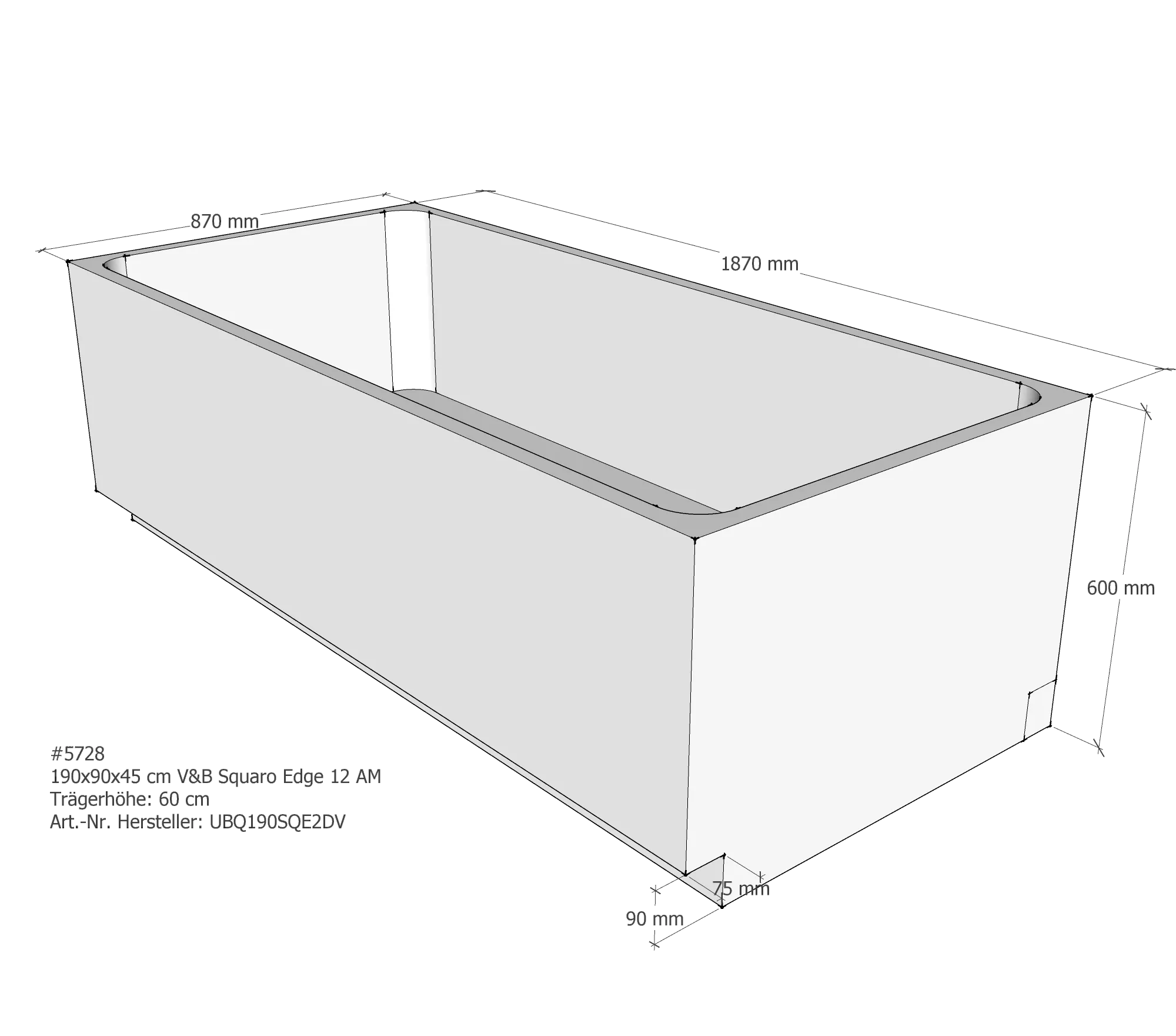 Badewannenträger für Villeroy & Boch Squaro Edge 12 190 × 90 × 45 cm Breite: 90 cm / Länge: 190 cm Badewannenträger für Villeroy & Boch Squaro Edge 12 190 × 90 × 45 cm Breite: 90 cm / Länge: 190 cm