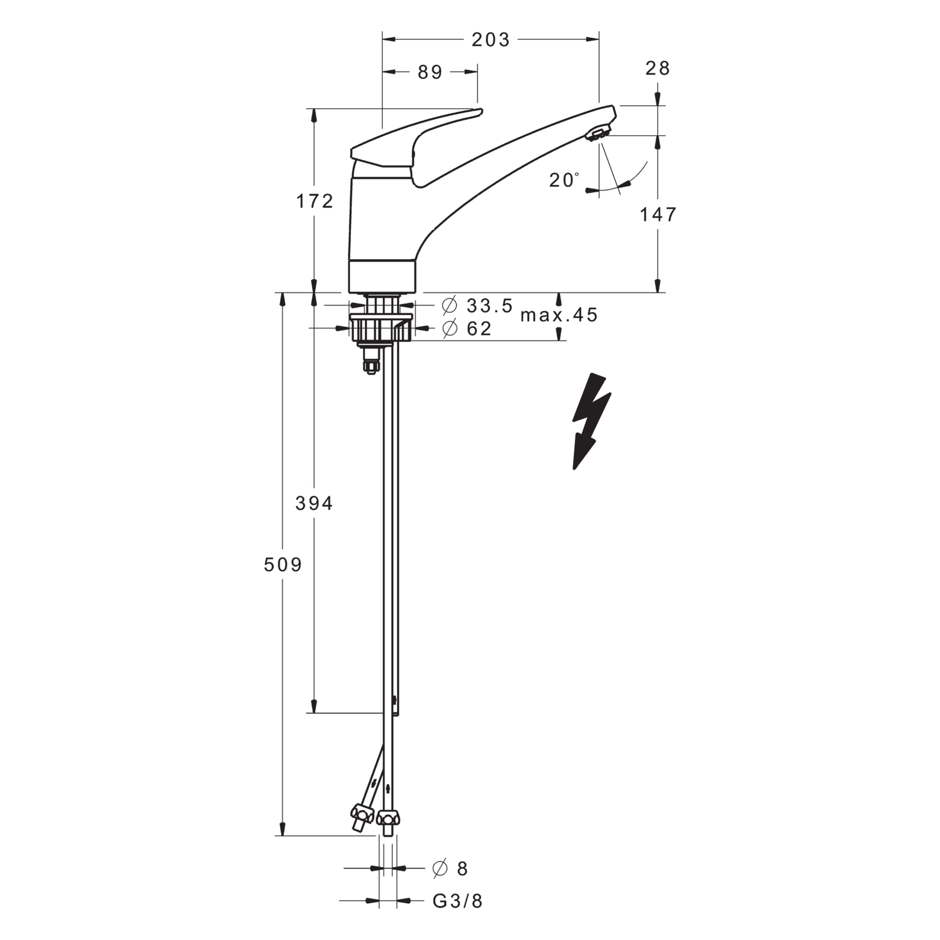 Hansa Einhand-Küchenarmatur Niederdruck „Mix“ Ausladung 203 mm in chrom Hansa Einhand-Küchenarmatur Niederdruck „Mix“ Ausladung 203 mm in chrom