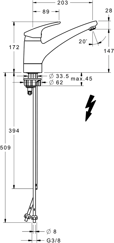 HansaMIX Einhebelmischer Küchenarmatur HansaMIX 0112 Kupferrohr Ausladung 203 mm DN15 Chrom HansaMIX Einhebelmischer Küchenarmatur HansaMIX 0112 Kupferrohr Ausladung 203 mm DN15 Chrom