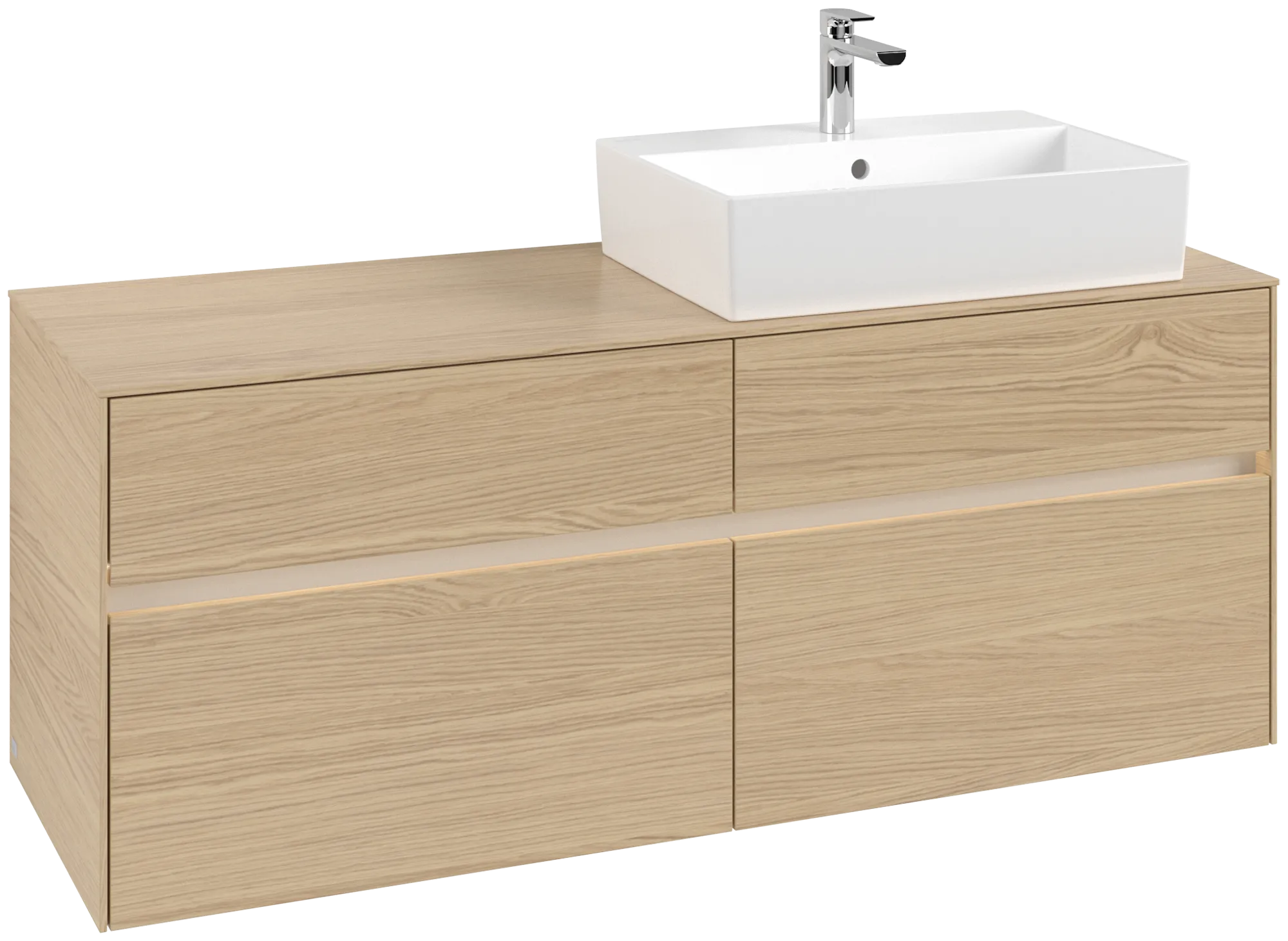 Villeroy & Boch Waschtischunterschrank „Collaro“ 1400 × 548 × 500 mm Nordic Oak, mit Beleuchtung, für Becken rechts Villeroy & Boch Waschtischunterschrank „Collaro“ 1400 × 548 × 500 mm Nordic Oak, mit Beleuchtung, für Becken rechts