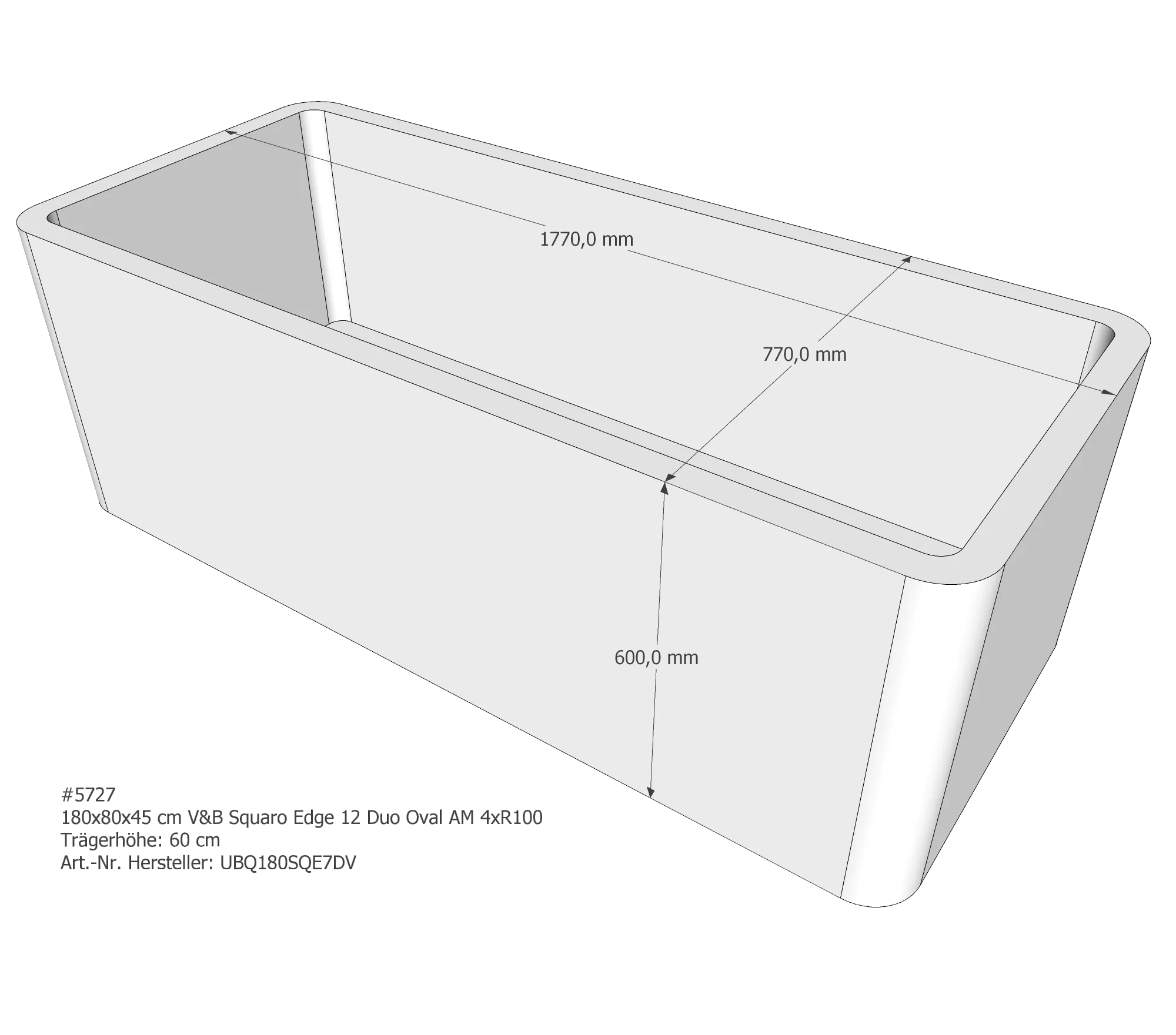 Badewannenträger für Villeroy & Boch Squaro Edge 12 180 × 80 × 45 cm Badewannenträger für Villeroy & Boch Squaro Edge 12 180 × 80 × 45 cm