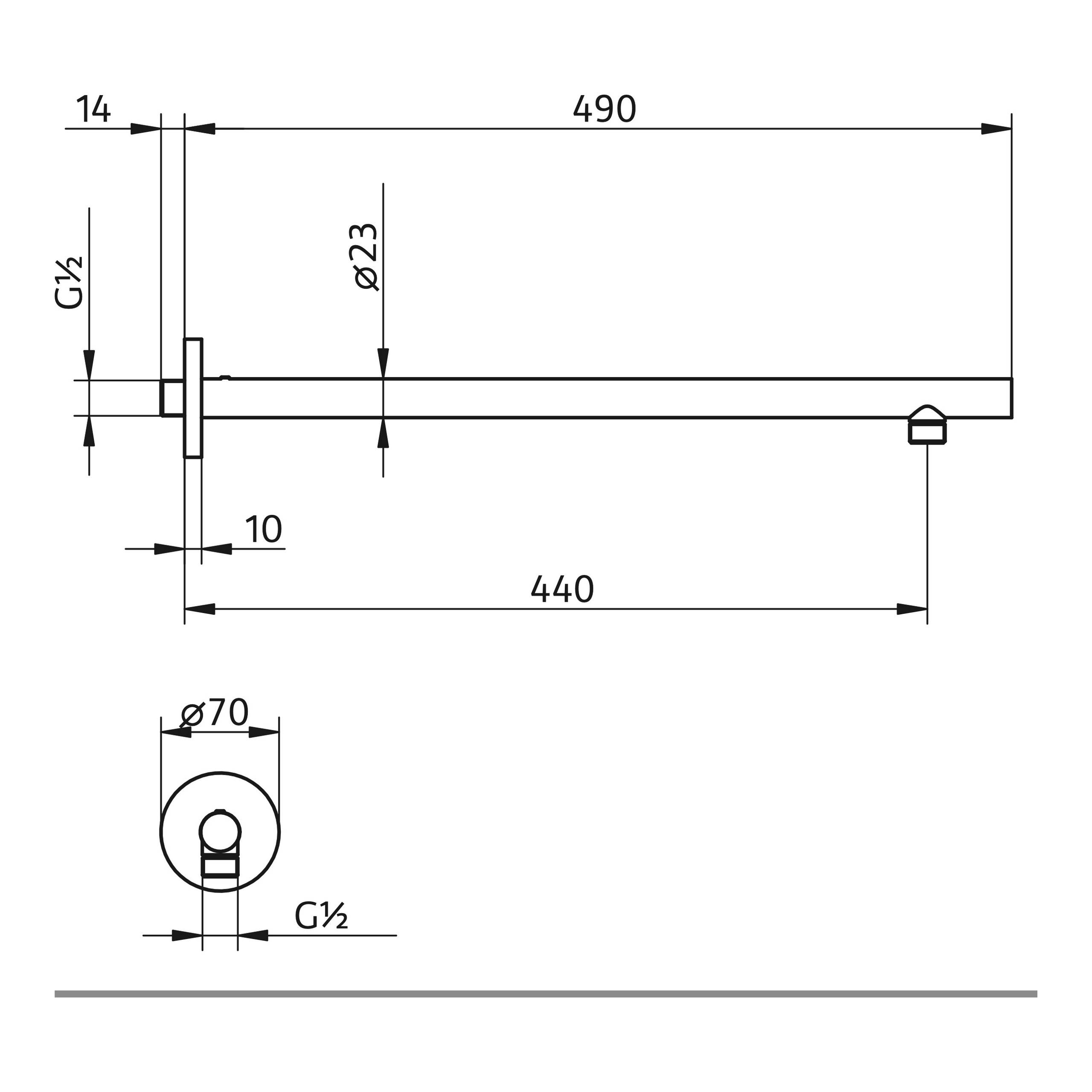HSK Wandarm gerade mit Rosette Rund ⌀ 2,3 cm Ausladung 440 mm in chrom HSK Wandarm gerade mit Rosette Rund ⌀ 2,3 cm Ausladung 440 mm in chrom