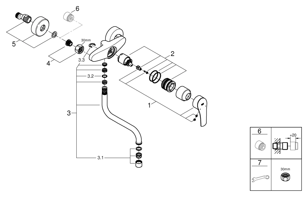 Einhand-Spültischbatterie Eurosmart 31391_3, Wandmontage, schwenkbarer Rohrauslauf, Ausladung 217 mm, Schwenkbereich 360°, S-Anschlüsse, chrom Einhand-Spültischbatterie Eurosmart 31391_3, Wandmontage, schwenkbarer Rohrauslauf, Ausladung 217 mm, Schwenkbereich 360°, S-Anschlüsse, chrom