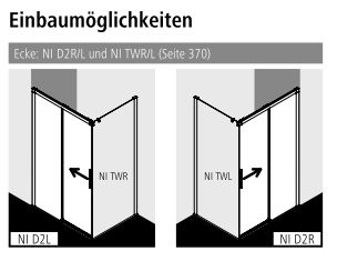 Kermi Duschtür Gleittür 2-teilig bodenfrei mit Festfeld links für Ecke „NICA“ Glas SR Opaco, Profile Schwarz Soft (RAL 9005), BV: 1375 - 1400 mm GAK: 1370 - 1395 mm WE: 1385 - 1410 mm H: 2000 mm