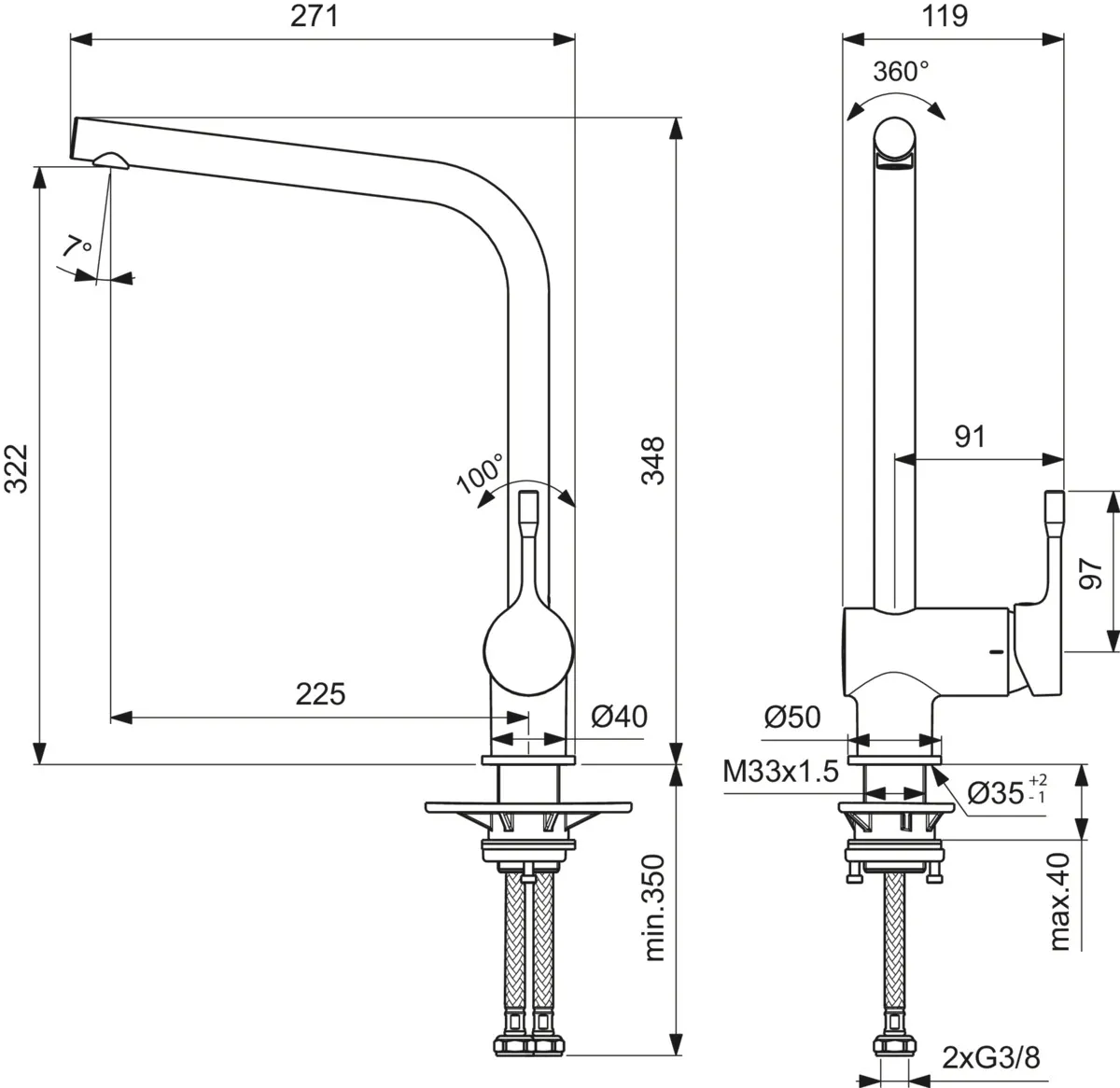 Küchenarmatur Ceralook, mit hohem Auslauf, Ausladung 225mm, Chrom Küchenarmatur Ceralook, mit hohem Auslauf, Ausladung 225mm, Chrom