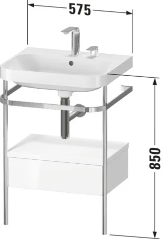 Duravit Waschtischunterschrank c-shaped Set mit Metallkonsole und Schubkasten „Happy D.2 Plus“ 57,5 × 85 × 49 cm in Weiß Hochglanz