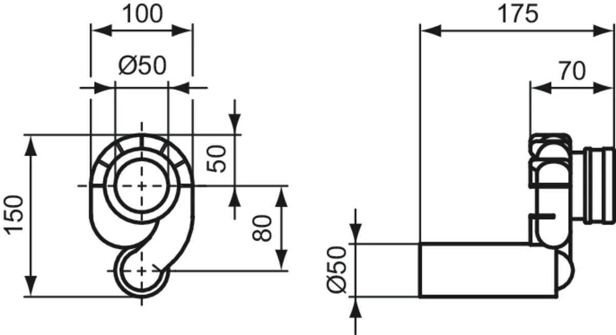 Ideal Standard Absaugeformstück waagerecht, Serienübergreifend - für Urinal, Artikel-Nr. K822367