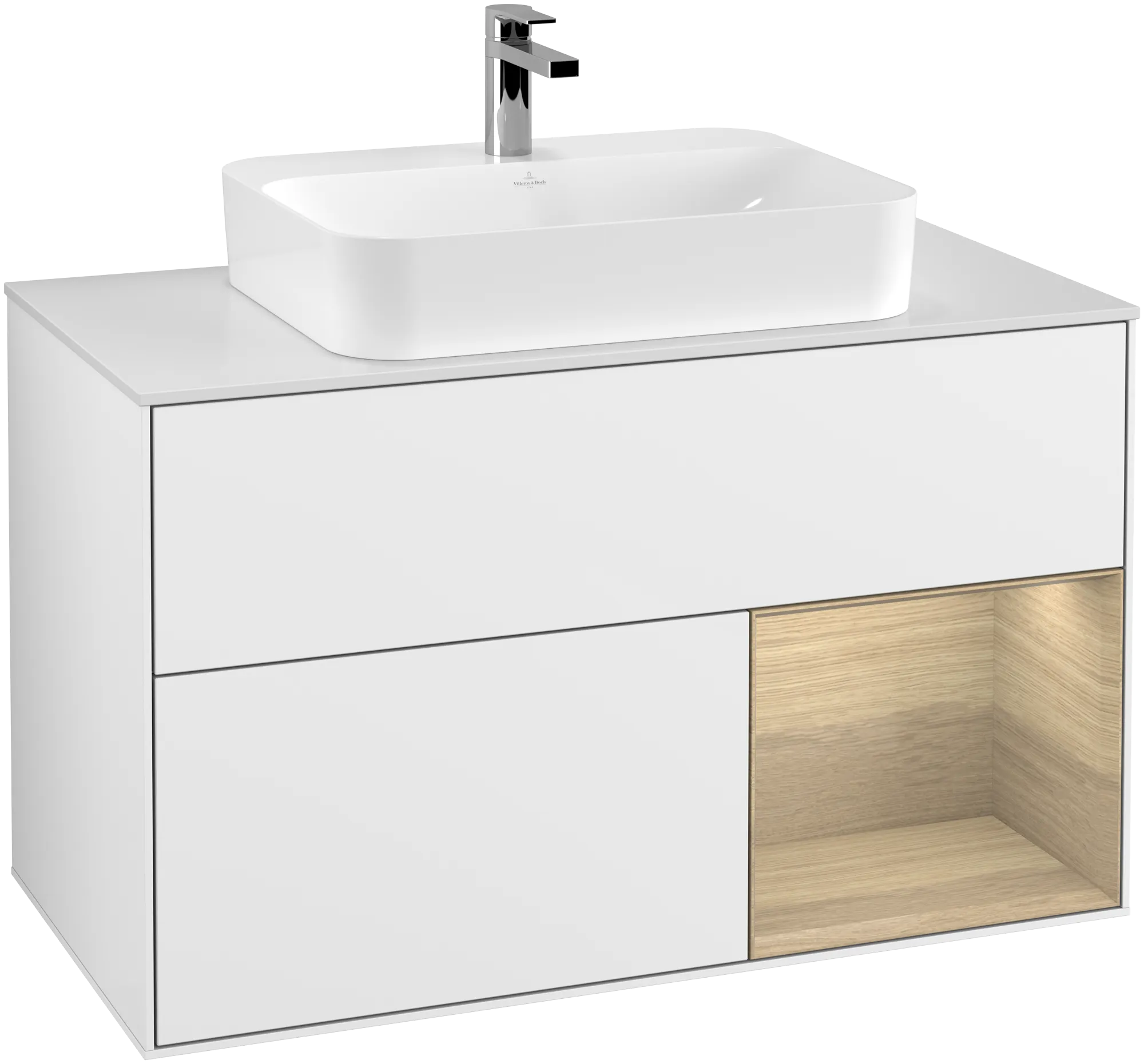 Villeroy & Boch Finion Waschbeckenunterschrank G37 1000x603x501mm Glossy White Lacquer / Oak Veneer / Glass White Matt