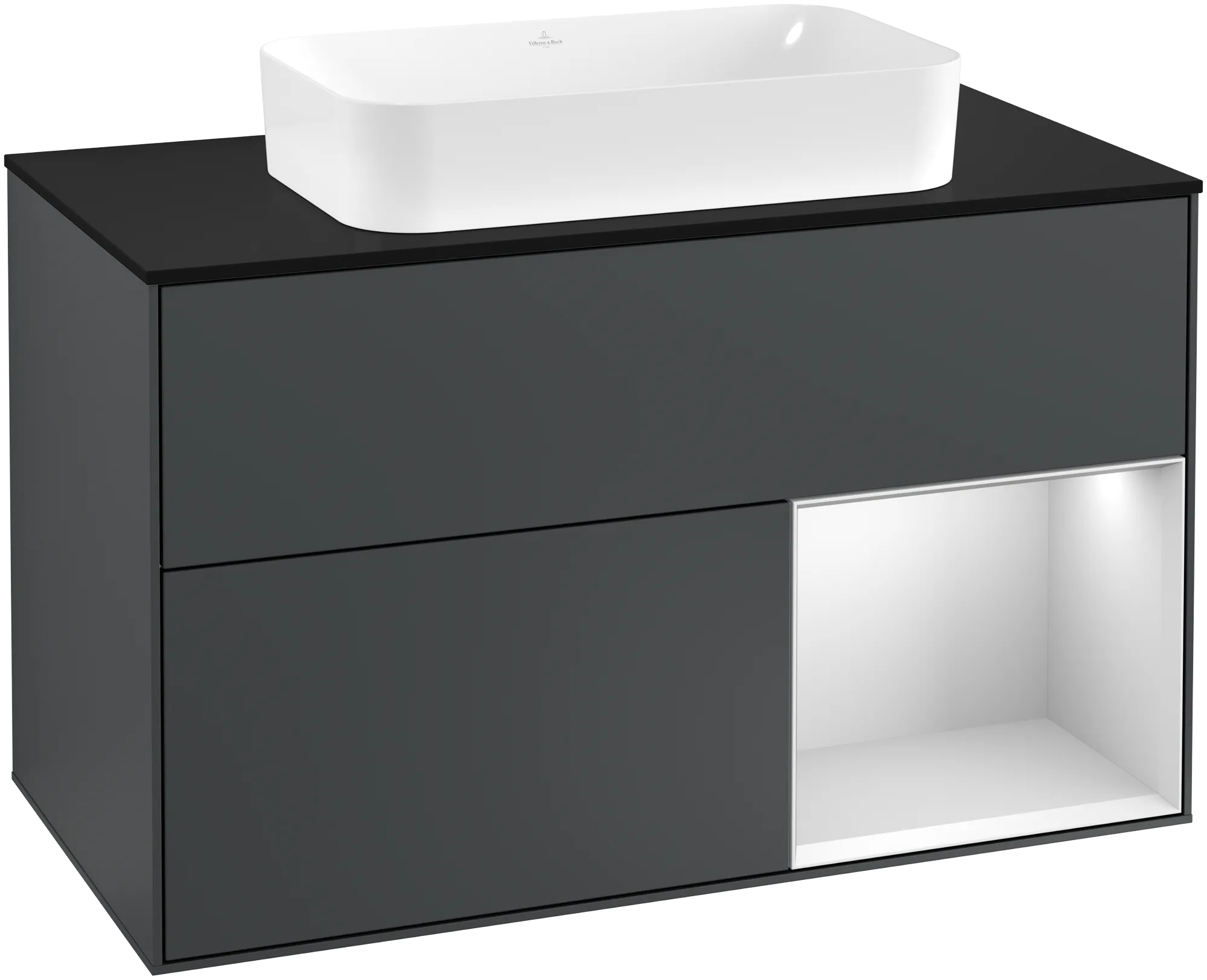 Villeroy & Boch Finion Waschbeckenunterschrank G25, Midnight Blue Matt Lacquer / White Matt Lacquer / Glass Black Matt
