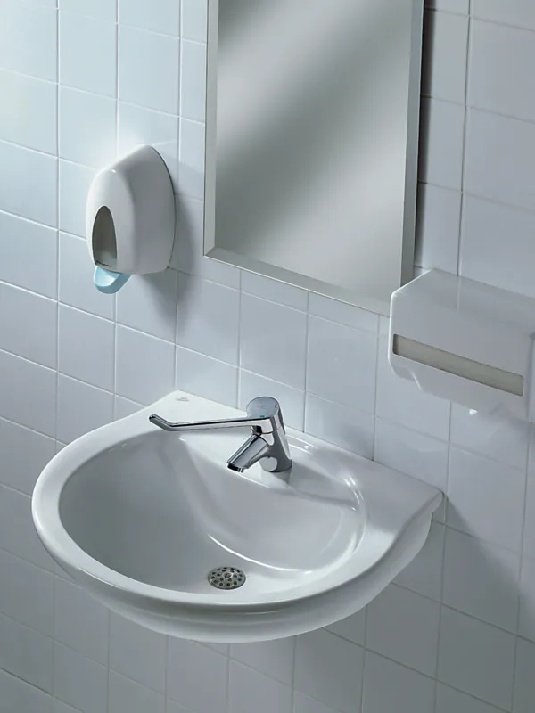 Waschtisch-Sicherheitsarmatur Ceraplus, ohne Ablgarn, Bedienhebel 180mm, Ausladung 109mm, Chrom Waschtisch-Sicherheitsarmatur Ceraplus, ohne Ablgarn, Bedienhebel 180mm, Ausladung 109mm, Chrom