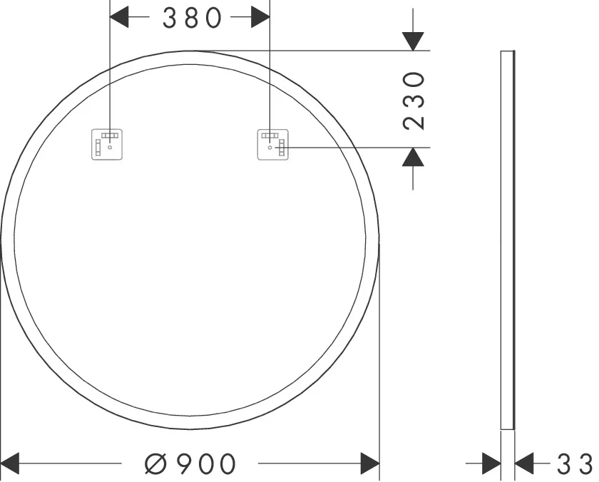 Hansgrohe Xarita Lite S Spiegel mit runder LED-Beleuchtung, Mattschwarz, Maße 900 x 900 x 30 mm