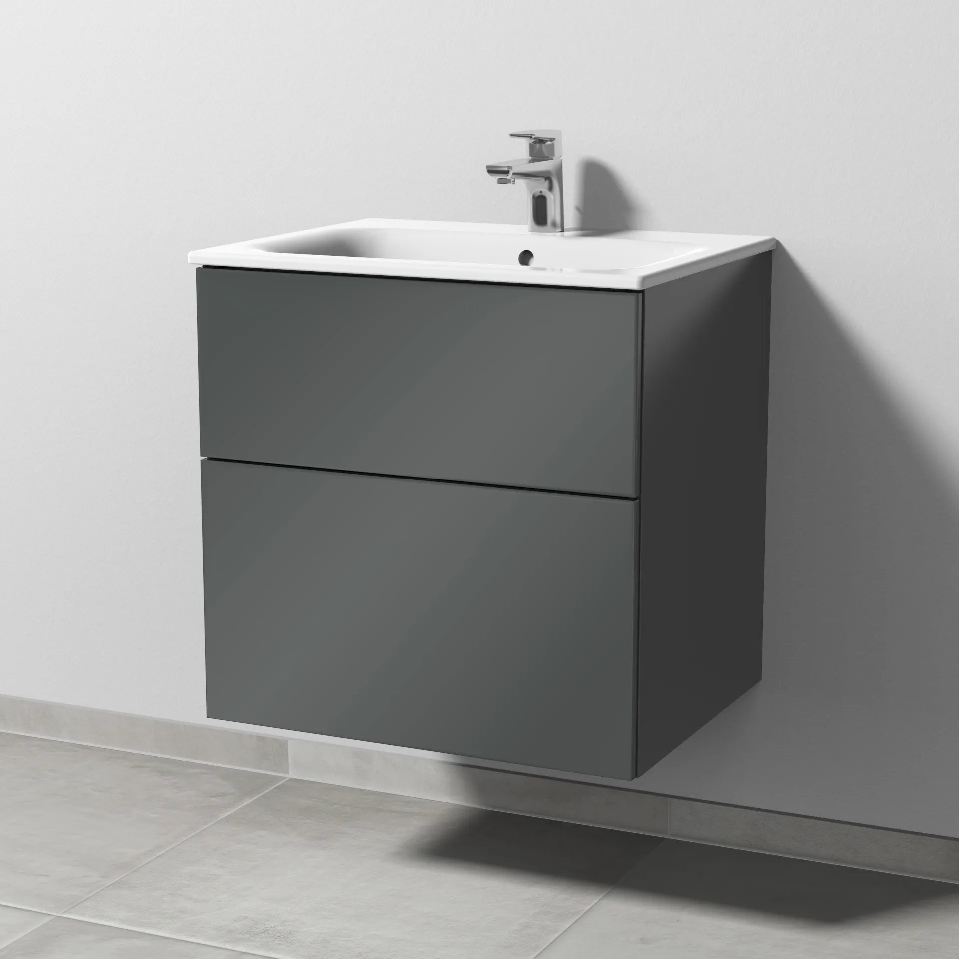 Sanipa Waschtischunterschrank „3way“ passend zu Keramik-Waschtische Renova Plan Slim von Geberit 585 × 582 × 472 mm in Anthrazit (glanz) Sanipa Waschtischunterschrank „3way“ passend zu Keramik-Waschtische Renova Plan Slim von Geberit 585 × 582 × 472 mm in Anthrazit (glanz)