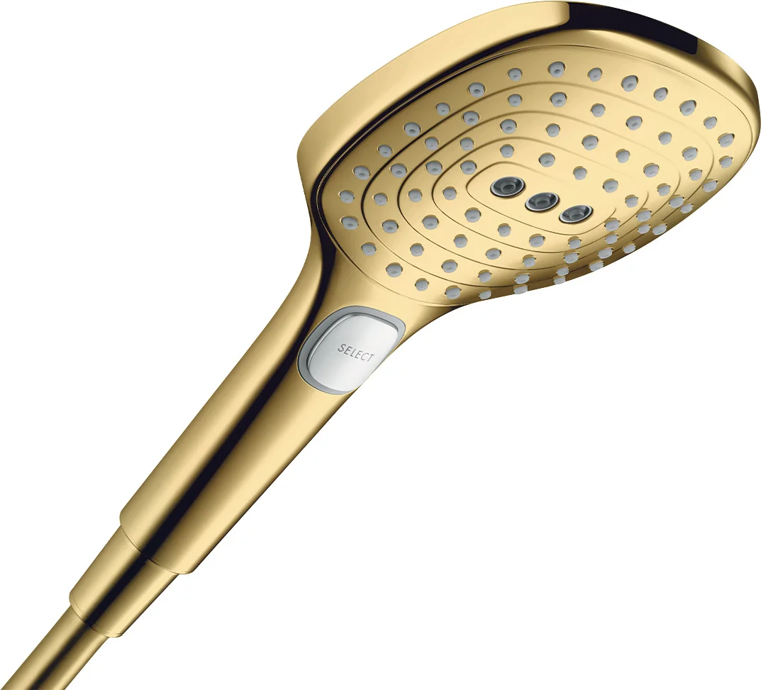 Hansgrohe Handbrause Raindance Select E 120 PGO, Polished Gold Optic, 3 Strahlarten, QuickClean, Durchfluss 14,4 l/min
