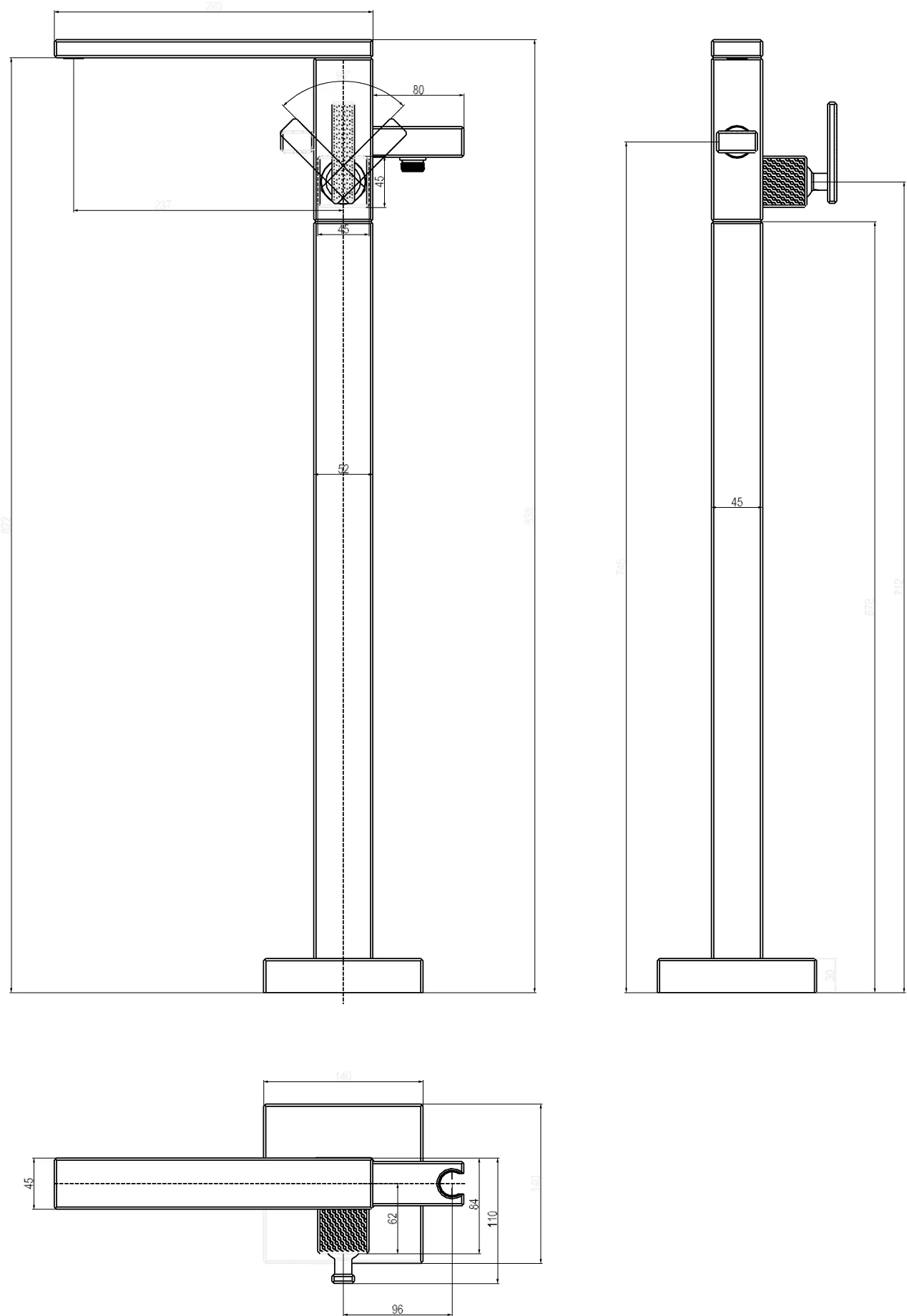 Villeroy & Boch Mettlach Einhebel-Badewannenarmatur TVT126003000, Chrom, 158x838x280mm